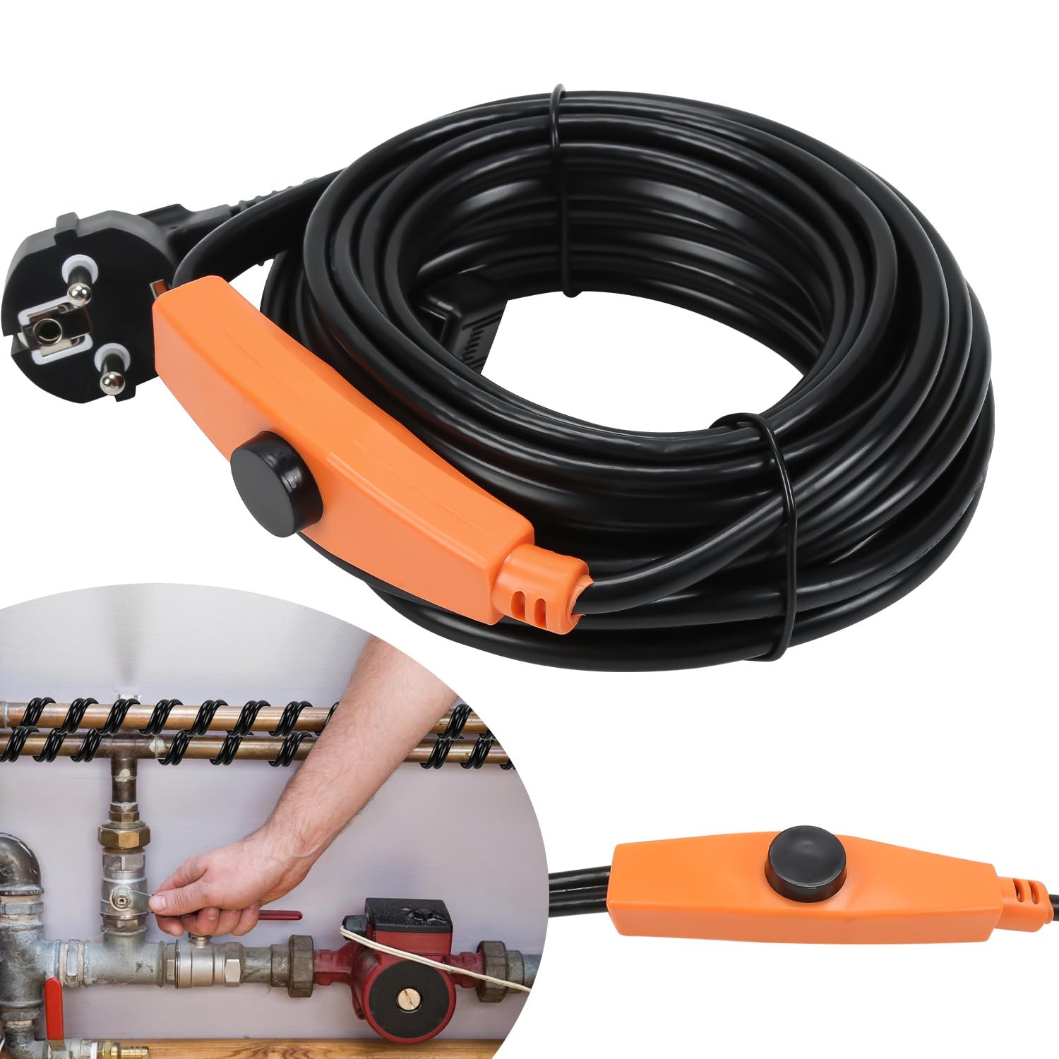 Fiqops - Cavo riscaldante antigelo con termostato 18 m, 288 W, 230 V, IP68, cavo di protezione antigelo per riscaldamento tubi con interruttore automatico, nastro riscaldante per tubazioni domestiche
