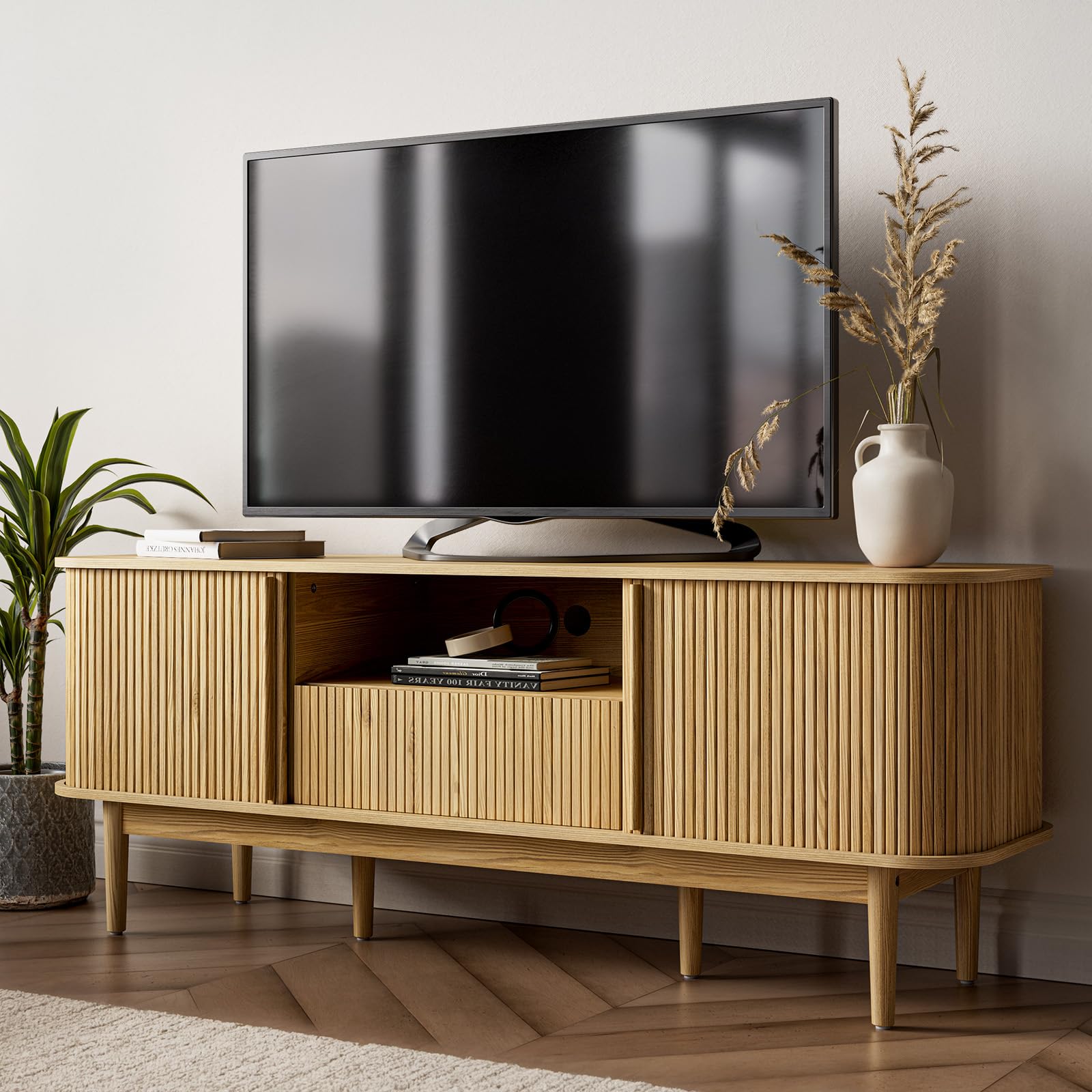 63" Tambour TV Stand for TVs up to 70'' - Natural Wood