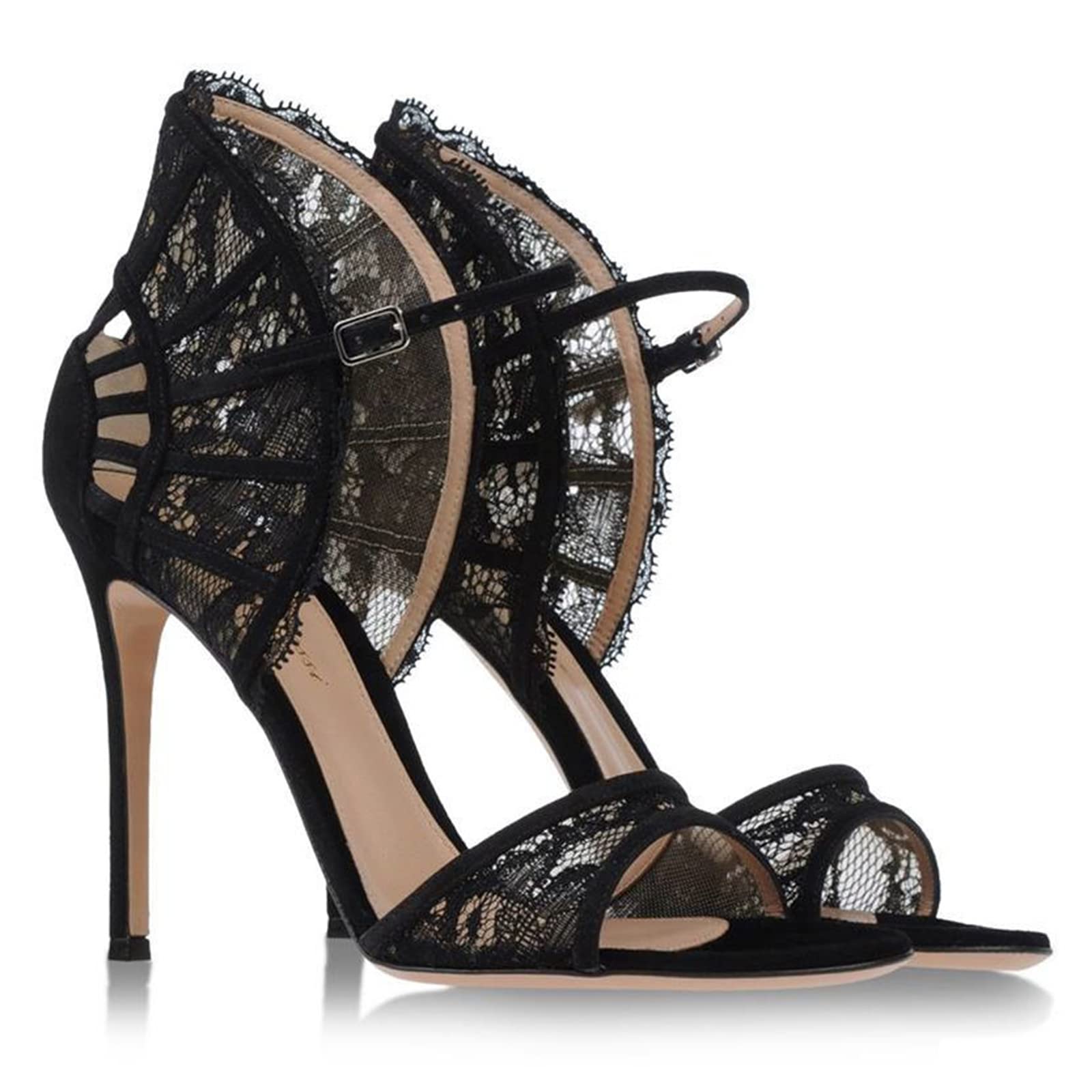 Sandales À Talons Hauts Stiletto Bout Ouvert Bride À La Cheville Dames 12 CM Dentelle Chaussures De Danse