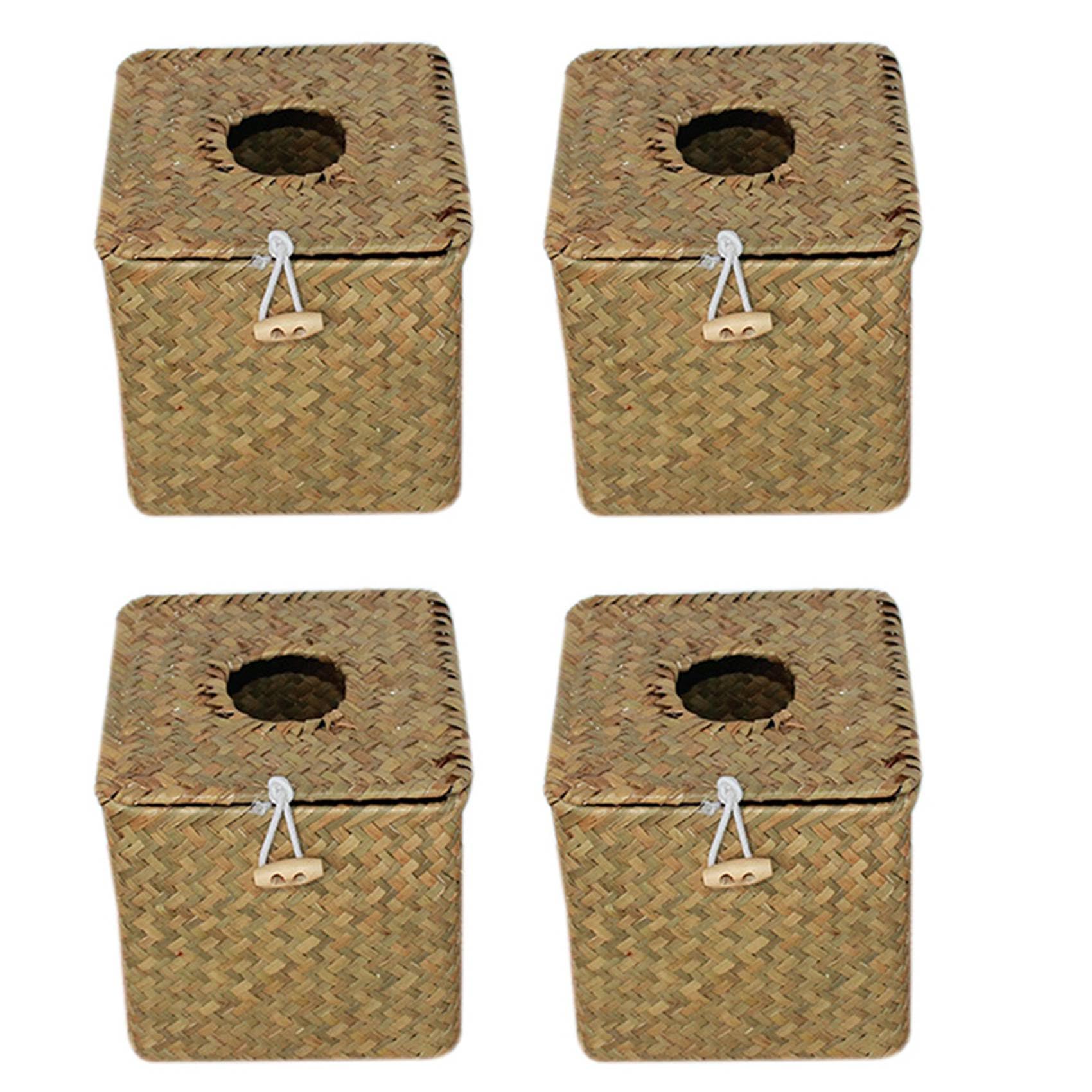 Hndhbfgrt 4 Pack Square Seagrass Tissue Box - Decorative Woven Paper Holder Napkin Dispenser - Straw Tissue Box Cover