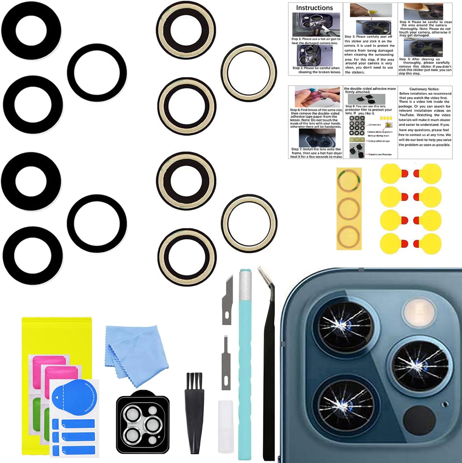 2 Sets LEAFE for iPhone 12 Pro Max Camera Lens Replacement, OEM Original Camera Glass Lens with Pre-Installed Adhesive+Repair Tools