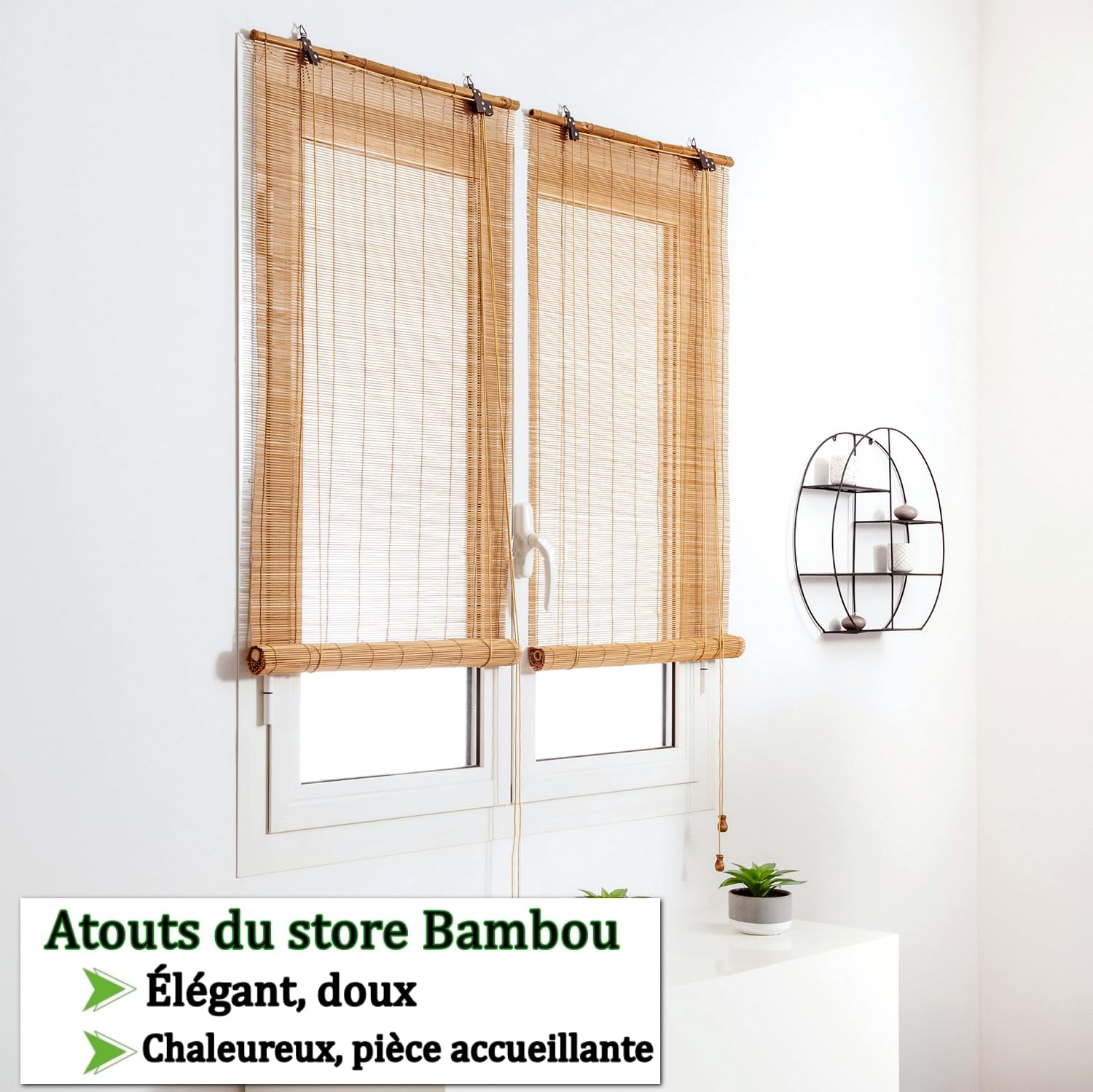MadeInNature Store Enrouleur Baguettes Bambou, Naturel, Hauteur réglable, Largeur au Choix, Intérieur et Extérieur Zone abritée, Fixation fournie (Largeur 200x200 cm)
