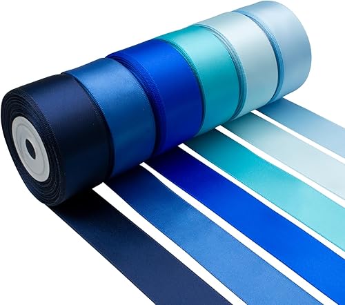 Miniatura 1 de Mlurcu Cinta de satén azul de 1 pulgada de ancho, color azul marino, azul real, cinta de satén de doble cara de colores sólidos surtidos para ramo