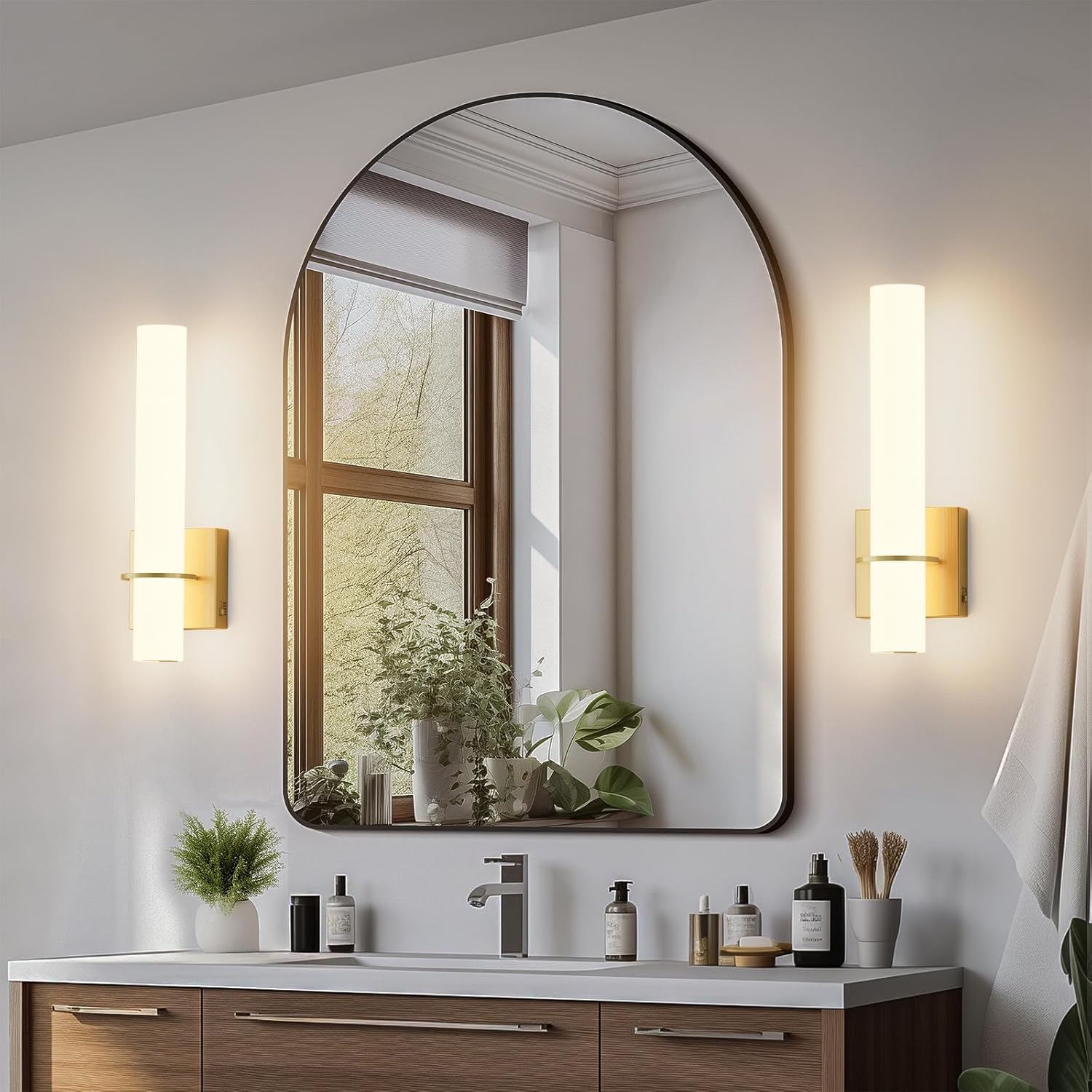 Modern Gold Wall Sconces Set of Two Hardwired Wall Sconce 5CCT Dimmable Bathroom Sconces for Living Room Bedroom Hallway