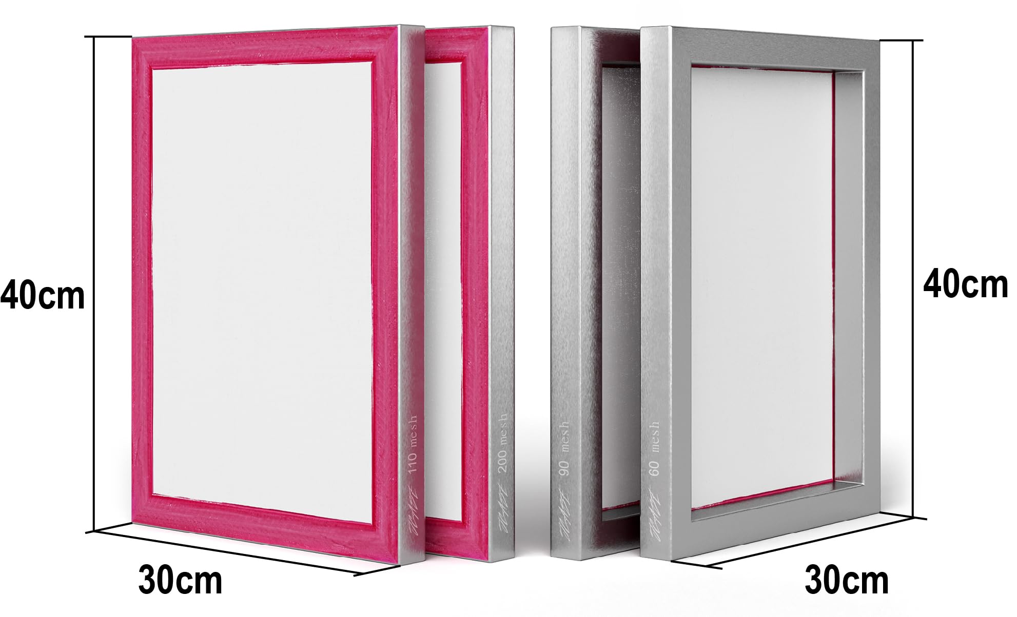 Drysift - Juego de colador seco de 4 piezas con marco de aluminio resistente y pantalla de poliéster | Malla de 60, 90, 110, 200 (250, 165, 149, 75 micrones) | Tamaño: 40 x 30 x 3 cm