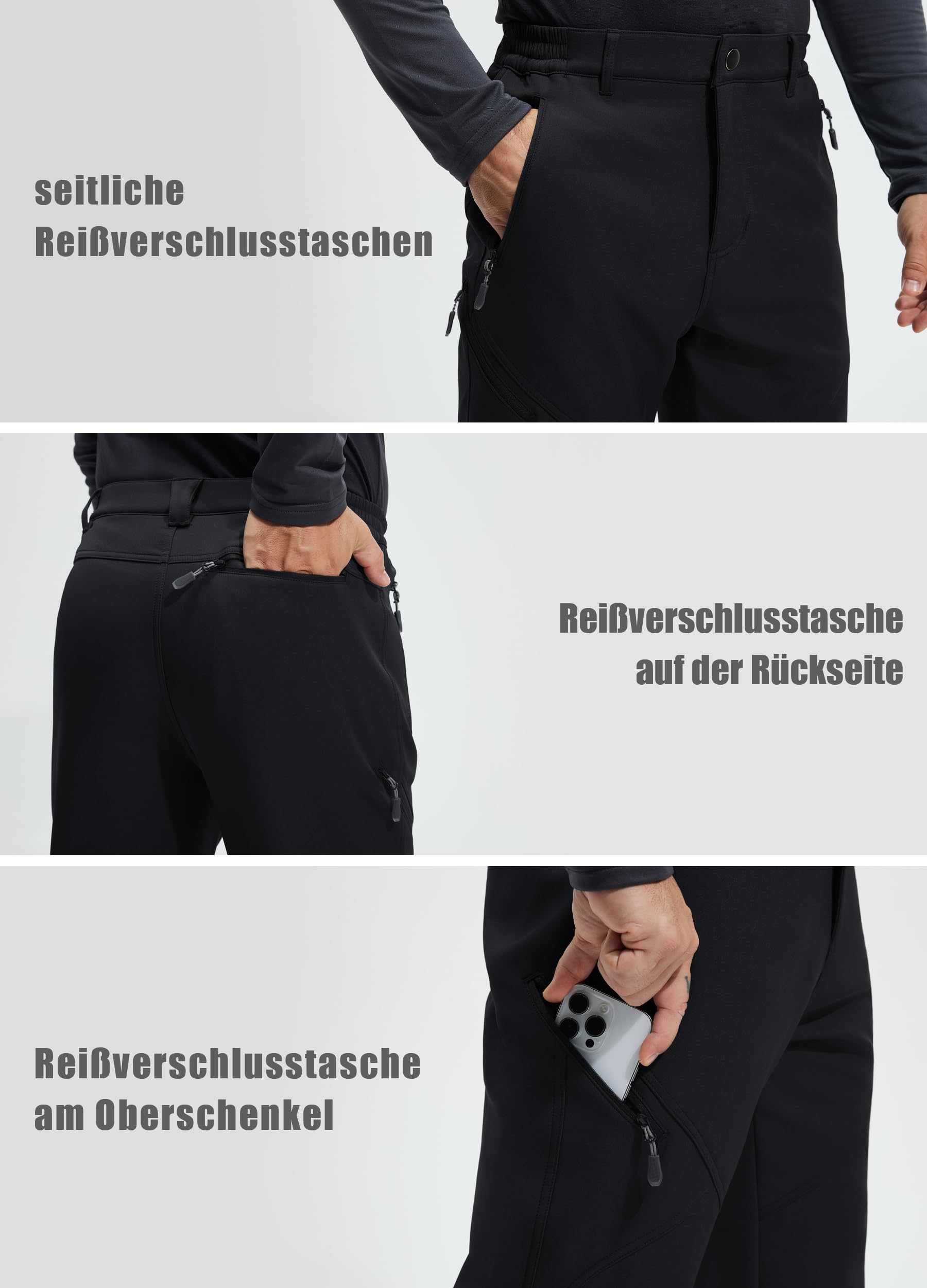 Libin Thermohose Herren Winter Softshellhose Wasserdicht Winddicht Gefüttert Skihose Wanderhose Winterhose Outdoorhose Schneehose Regenhose Trekkinghose