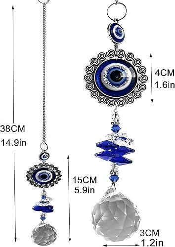 Miniatura 6 de Colgante de cristal azul con dije de ojo malvado, mariposa, ángel, girasol, talismán, atrapa el sol, hecho a mano, dije de buena suerte, oficina