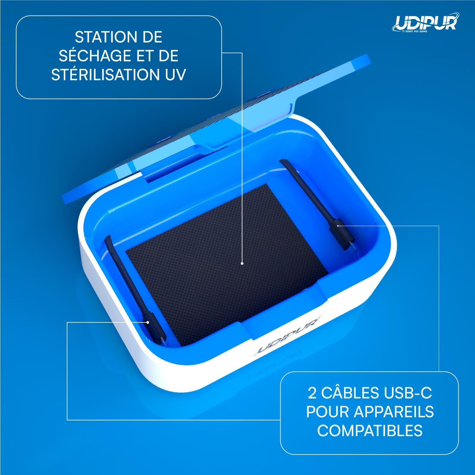 Station de séchage pour appareils auditifs Udipur Stérilisation UV