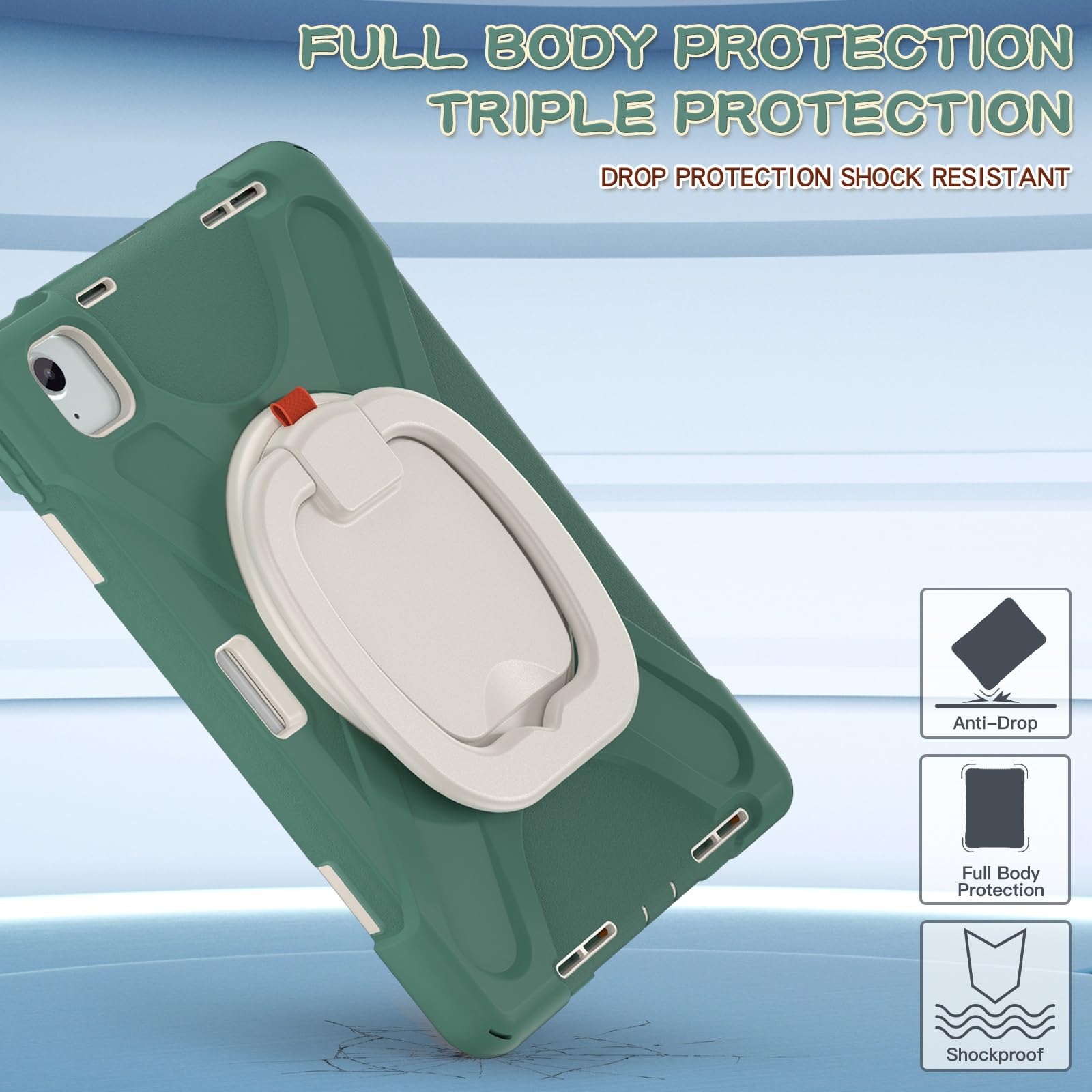 Etui kompatybilne z iPad Pro 11/Air4/Air 5 2022/2021/2020/2018, odporna na wstrząsy wytrzymała obudowa obrotową podstawką 360 stopni, pasek rękę/ramię, tablet(Green 2)