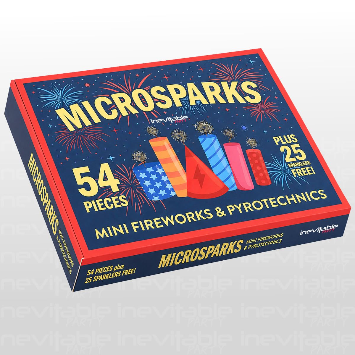 Inevitable Party Microsparks Mini Fireworks & Pyrotechnics Selection Box - 54 Pieces plus 25 Sparklers - CAT F1 Low Hazard