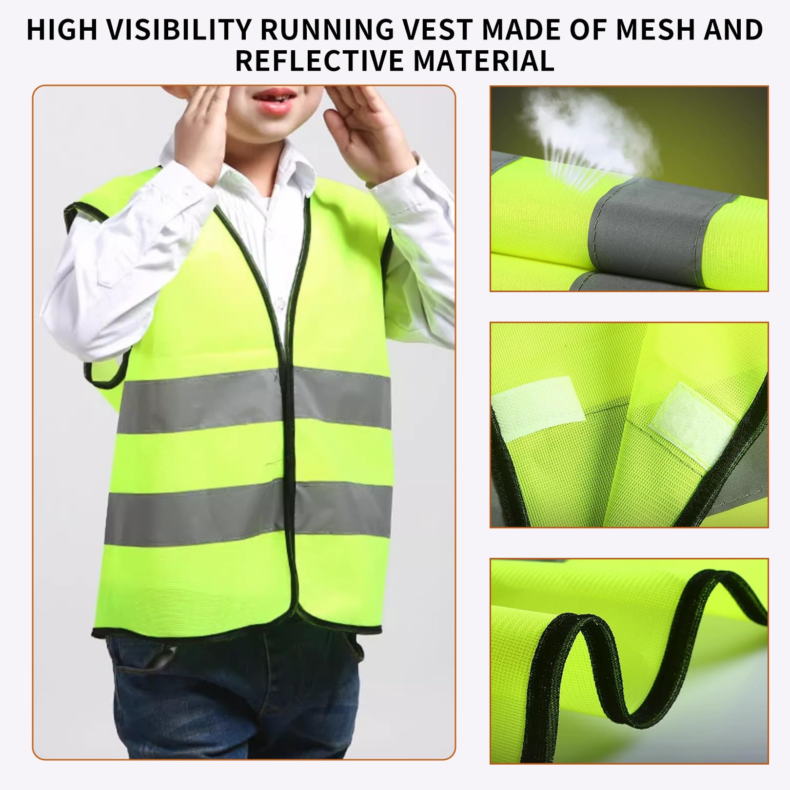 2 Pieces Kids High Vis Vest,Hi Visibility Reflective Childs Safety Children's Strips Vests Fluorescent Green Visibility Personalised Jackets,for Kid Toddler Childrens Family Driving Costume Outdoor - Image 3