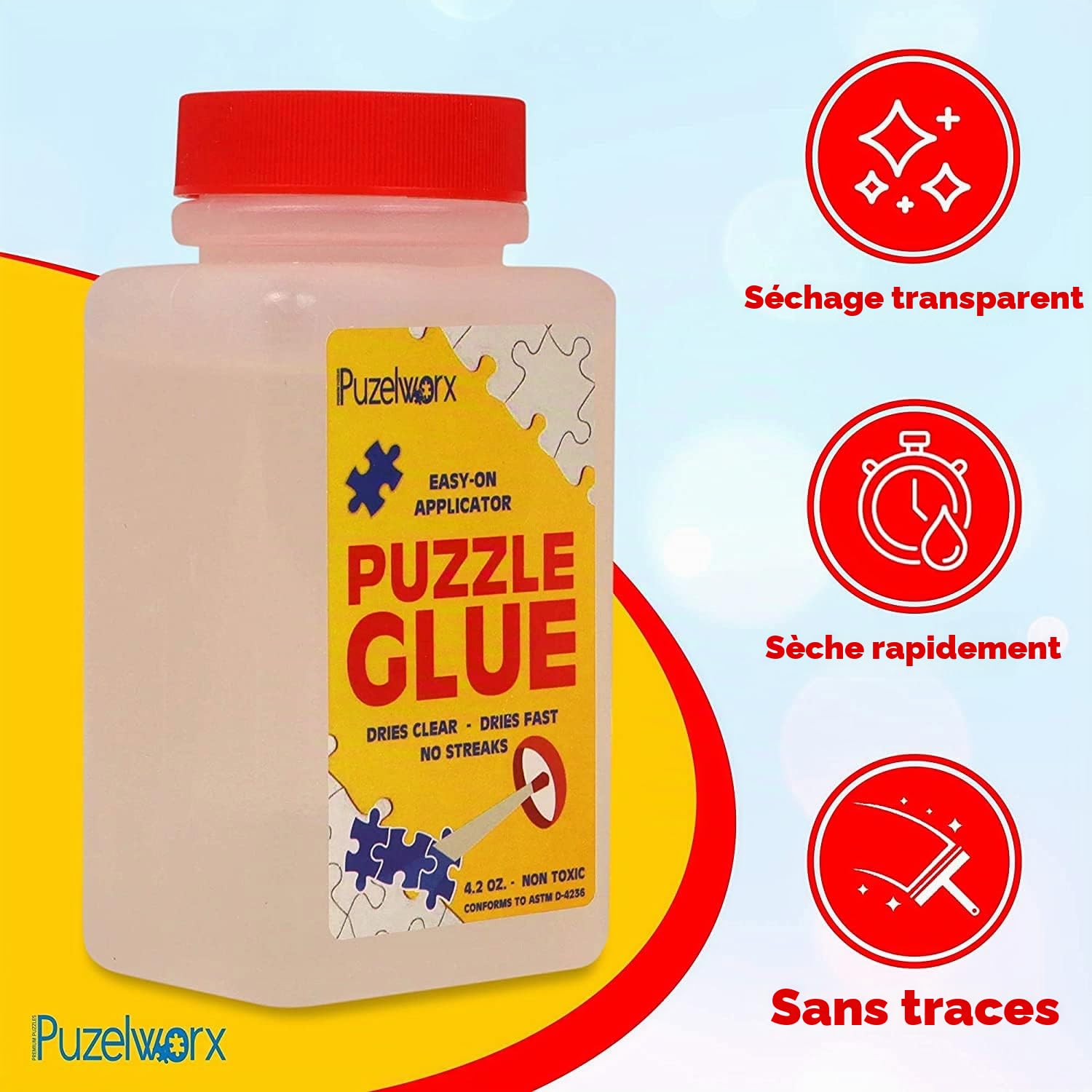Playkidiz PuzzleWorx Applicateur de Colle pour Puzzle Facile à Utiliser, Lot de 2, Transparente Non Toxique Colle Puzzle 1000 pièces de 4,2 oz Chaque Bouteille (8,4 au Total)