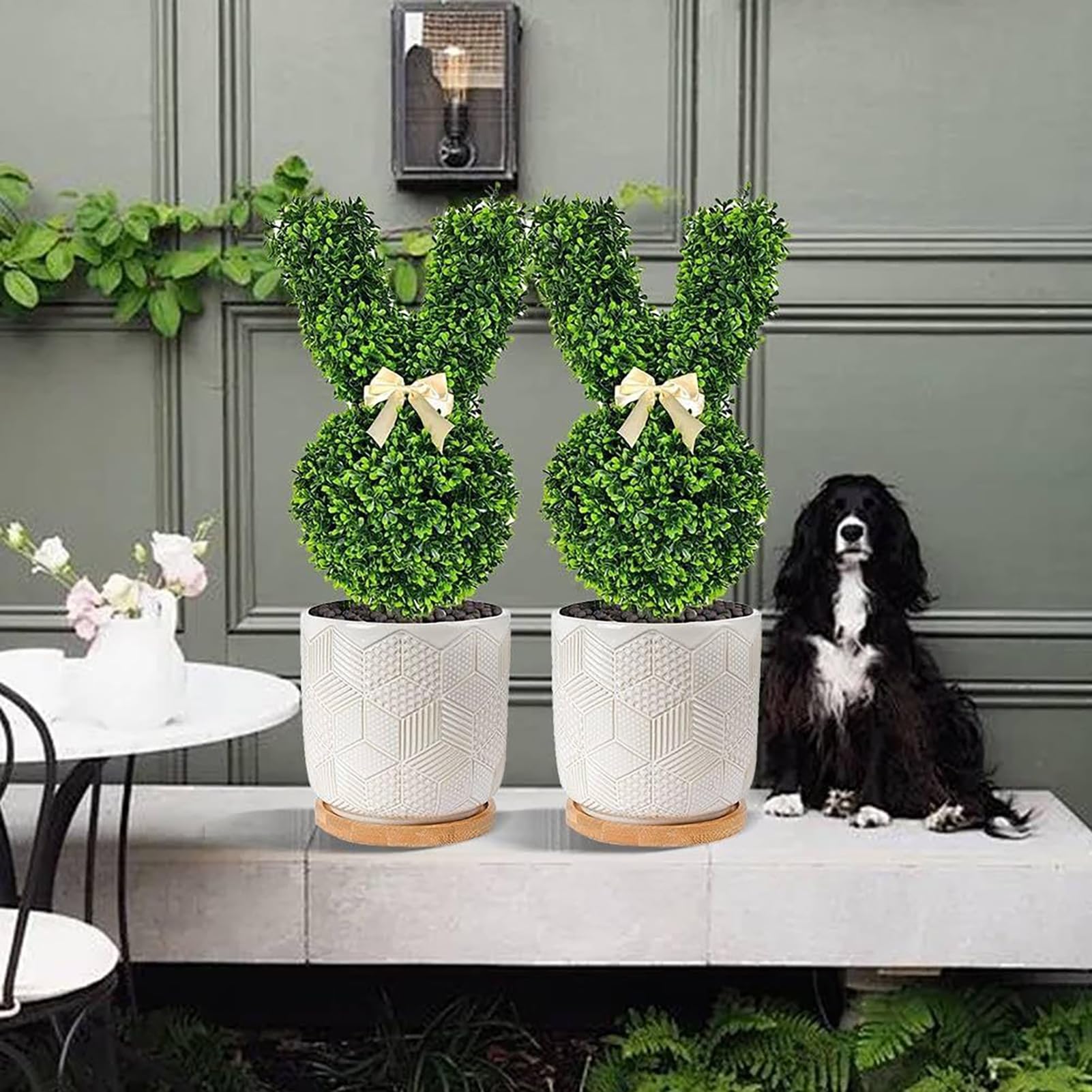 Topiaria a forma di coniglio, albero topiaria artificiale per esterni, albero topiaria artificiale a forma di coniglio, piante finte decorazione coniglio, verde artificiale coniglietto topiaria vaso