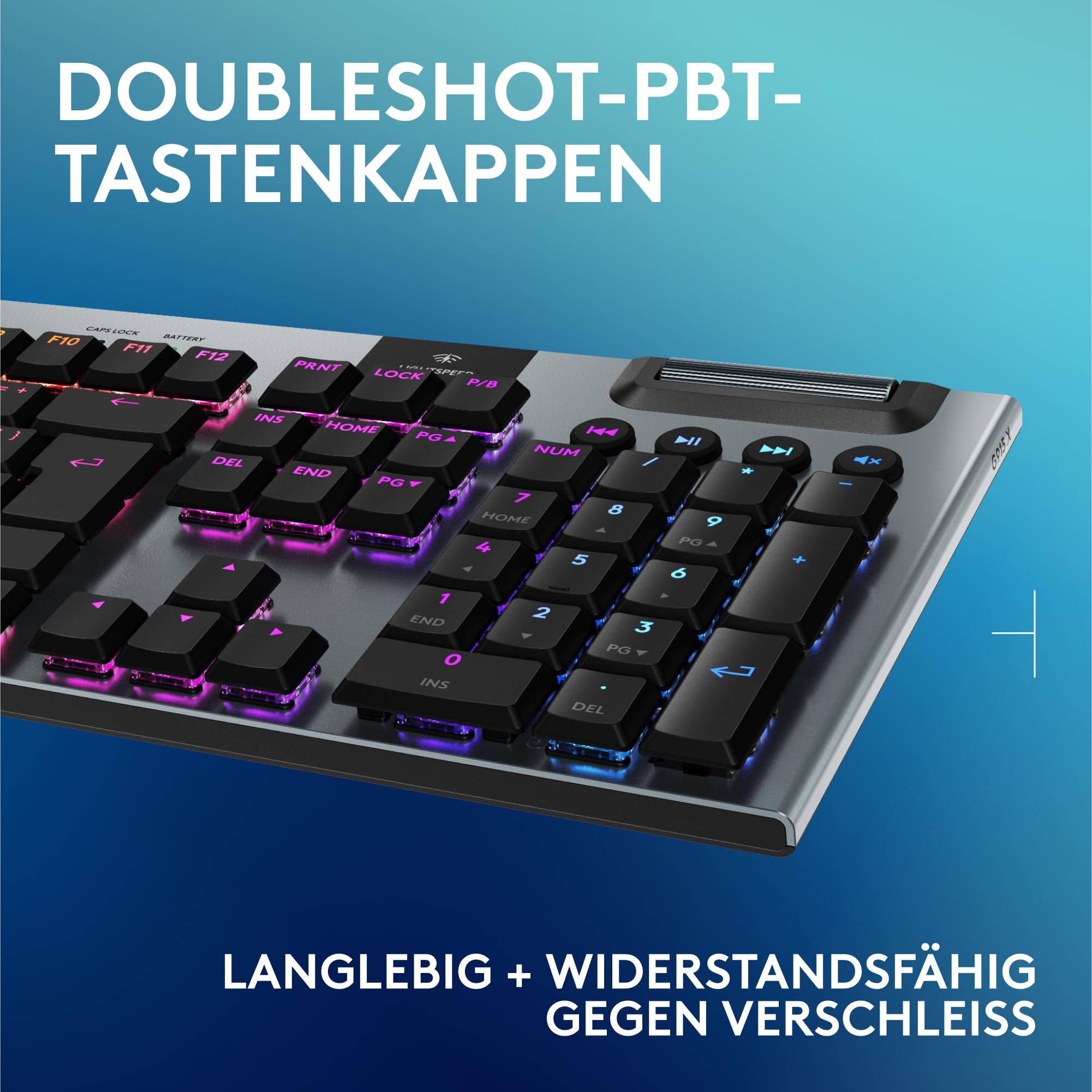 Logitech G G915 X Lightspeed - Kabellose, Flache Gaming-Tastatur, Double-Shot-PBT-Tastenkappen, voll programmierbare Tasten, RGB-Hintergrundbeleuchtung, GL Brown-Tactile, PC/Mac, DEU QWERTZ -Schwarz