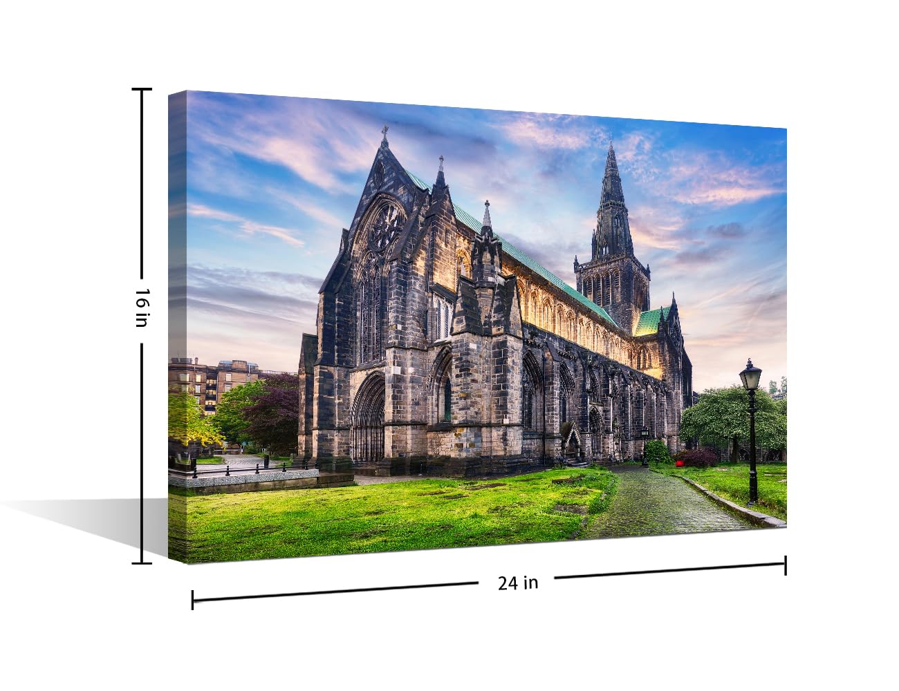 Glasgow Wall Art Cityscape Prints on Canvas Glasgow Cathedral Wall Paintings The High Kirk of Glasgow in Scotland Wall Decoration for Living Room Bedroom Framed 24"x16" - Image 2