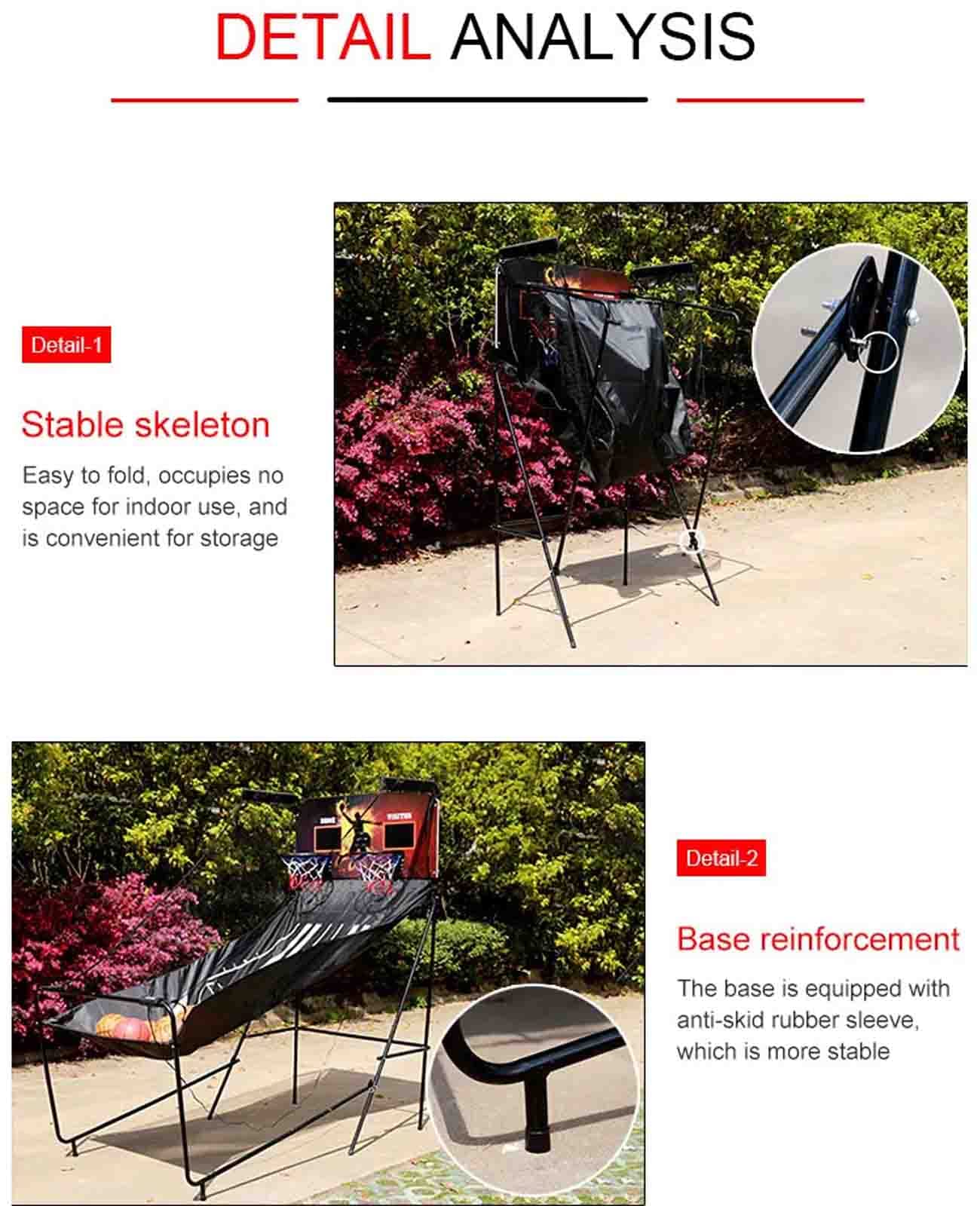 Jeu d'arcade Double Basket-Ball intérieur/extérieur, 8 Jeux différents, avec 4 balles avec Tableau de Bord électronique LED, pour Adultes et Enfants