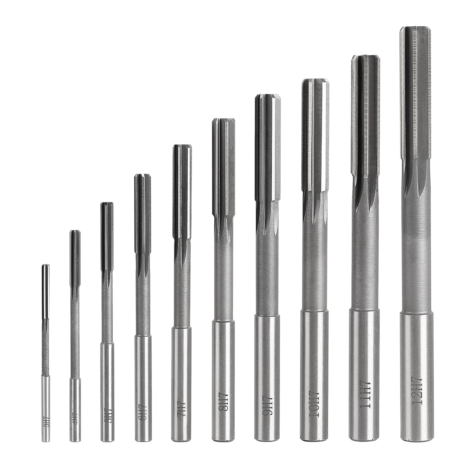 SWAWIS 10 Pezzi H7 Alesatore a Flauto Diritto HSS, 3-12mm Alesatori a Macchina per Lavorazione Legno e Metalli per Migliorare Precisione Nella Lavorazione dei Fori