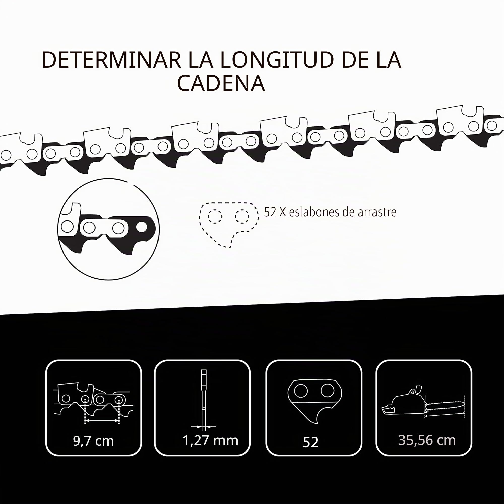 3 tallox cadenas de sierra 3/8" 1,1 mm 52 eslabones 35 cm compatible con Oregon Makita Bosch