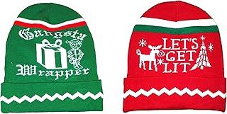Christmas Gangsta Wrapper Knit Winter Beanie Hat Cap Ugly Sweater Party X Mas Green