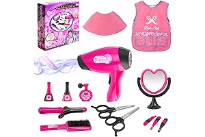 Girls Beauty Salon Set Pretend Play Hair Stylist Toy Kit with Barber...