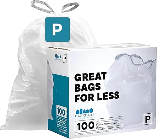 Plasticplace Bolsas de basura de ajuste personalizado, compatibles con simplehuman Code P (100 unidades) forros de basura blancos con cordón de 13 a