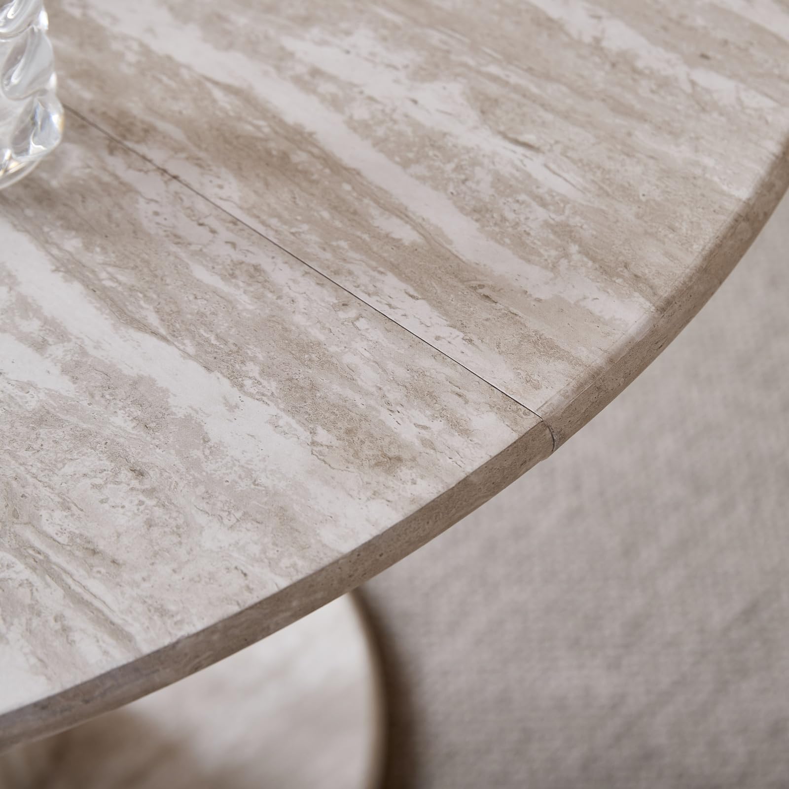 Tavolo da Pranzo Rotondo, Base con Gambe Cilindriche, Effetto Finto Marmo, Tavolo da Pranzo Moderno e Minimalista per Soggiorno o Cucina, 115 x 115 x 75 cm - Travertino Grigio