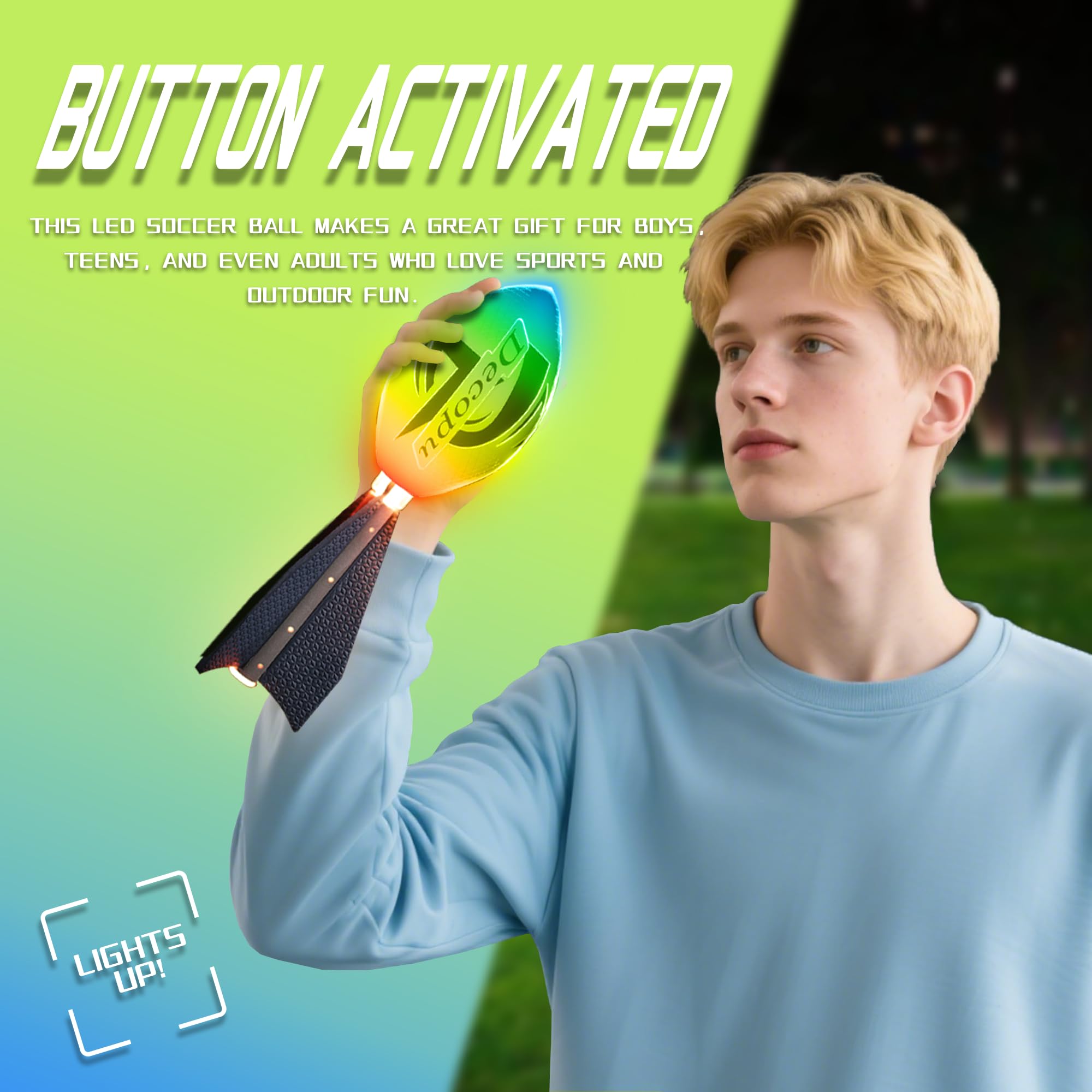 2025 Latest Light Up Football-Glow in The Dark Ball-Rechargeable-Vibration color change-Outdoor Sports Birthday&Summer Gifts for Boys 6-8 8-12 13+ Year Old-gift for teen boys age 8 9 10 11 12 13 14 15