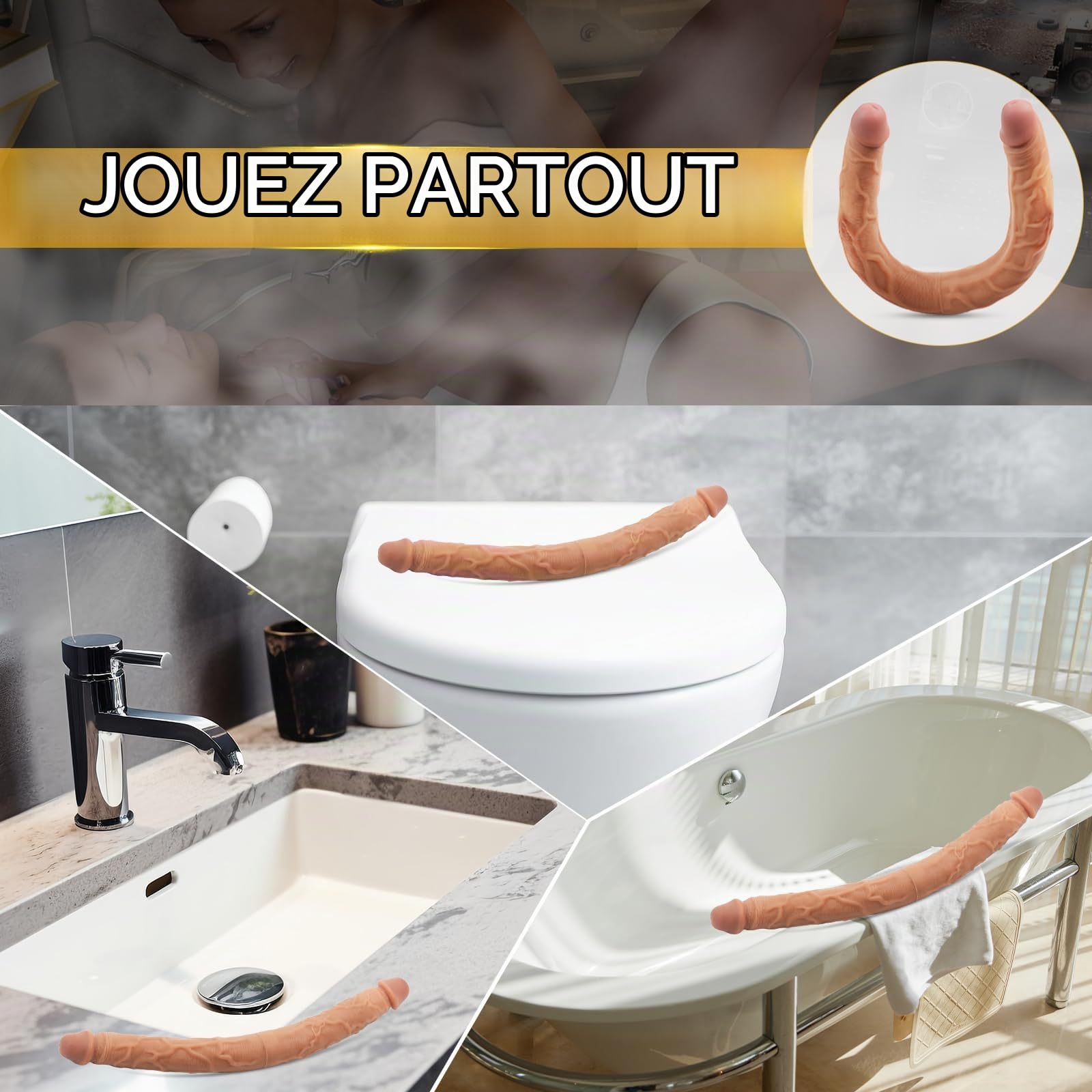 AMAZBEE Gode à double tête pour femmes Gode doux en silicone liquide Jouets pour hommes et femmes Couples Godes réalistes pour double usage (XL)