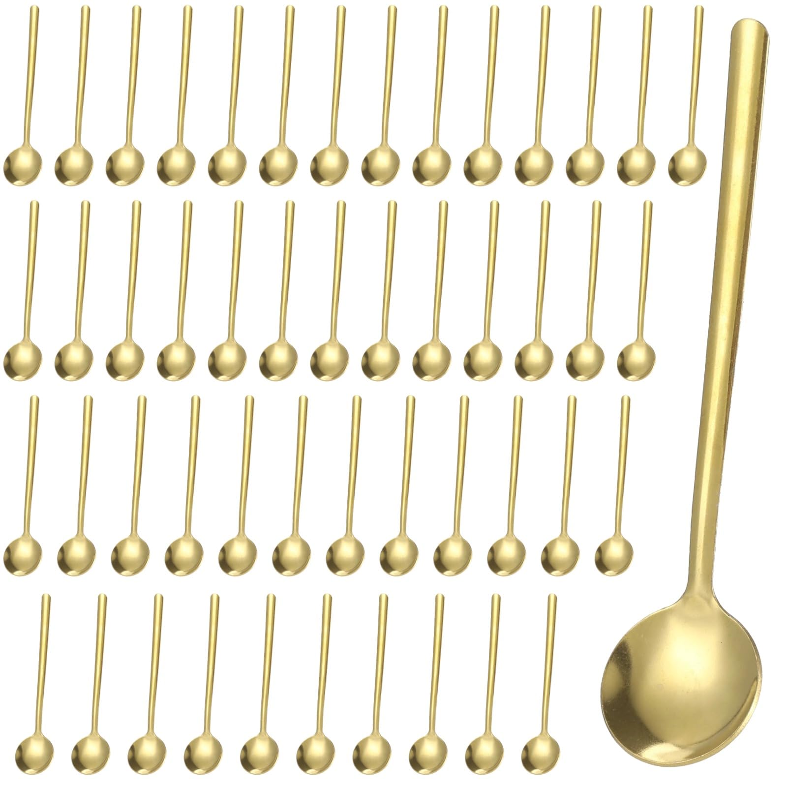 50 cuillères en acier inoxydable, cuillères à café dorées, cuillères à thé à long manche pour remuer, mini cuillères rondes pour dessert, glace, miel, café et thé