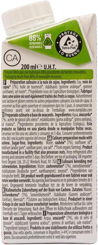 Ecomil Cashew Alternative To Dairy Single Cream - Lot of 24