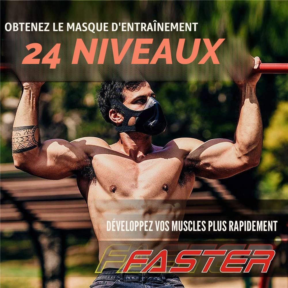 Masque d'entraînement haute altitude, 24 niveaux de résistance respiratoire, noir, équipement d'entraînement cardio ultime fitness
