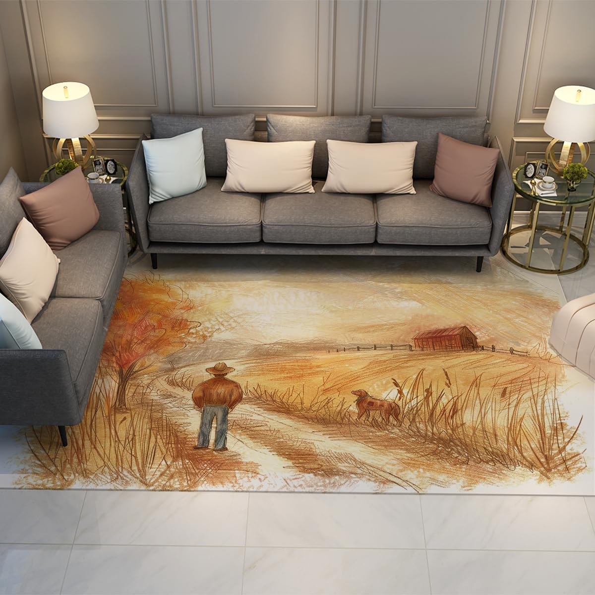 Tapis 120x180cm style campagnard salon carpette rustique marron ferme
