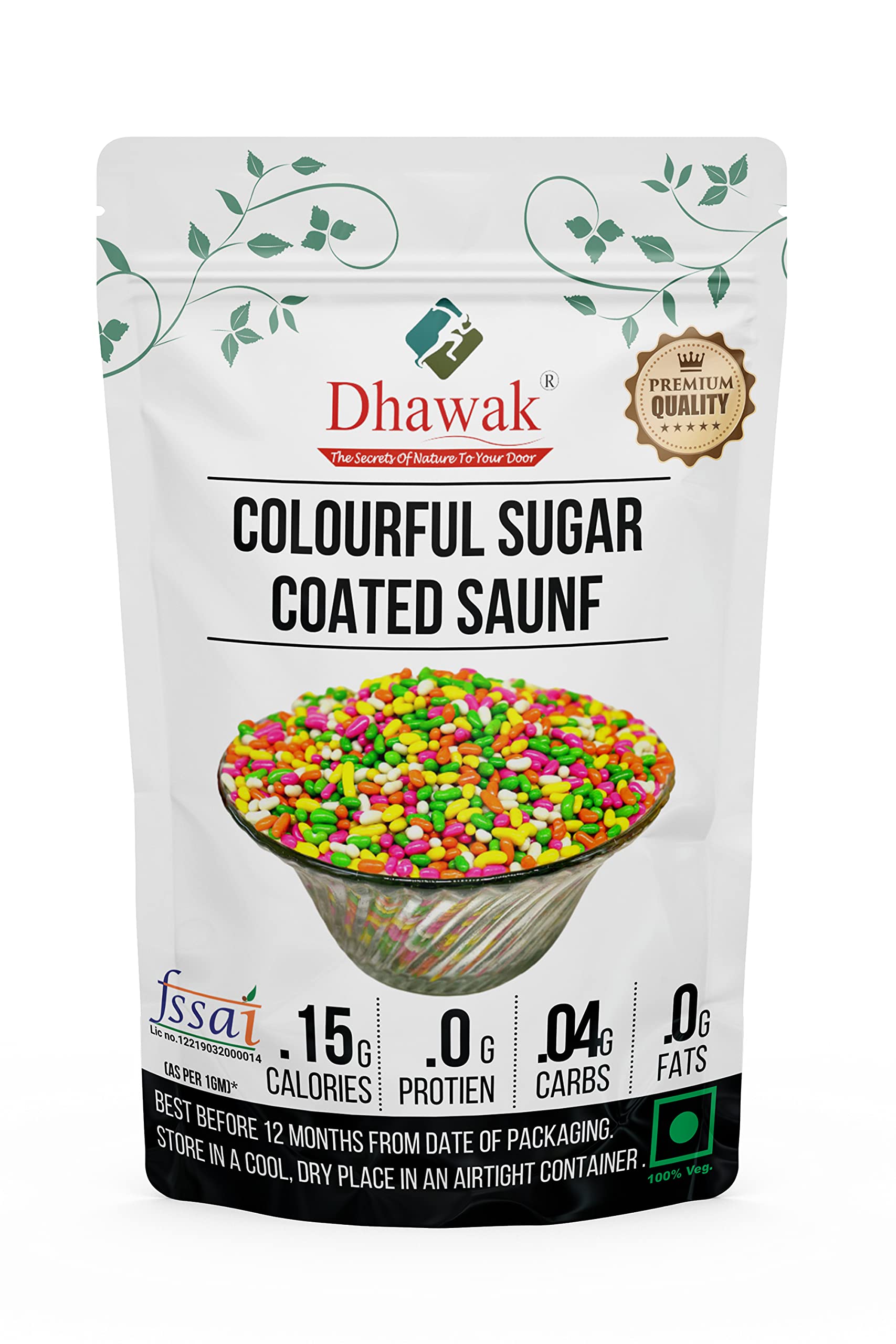 DHAWAKColourful Sugar Coated SAUNF|Colourful Fennel Seed - 200 GMS. Mouth FRESHNER