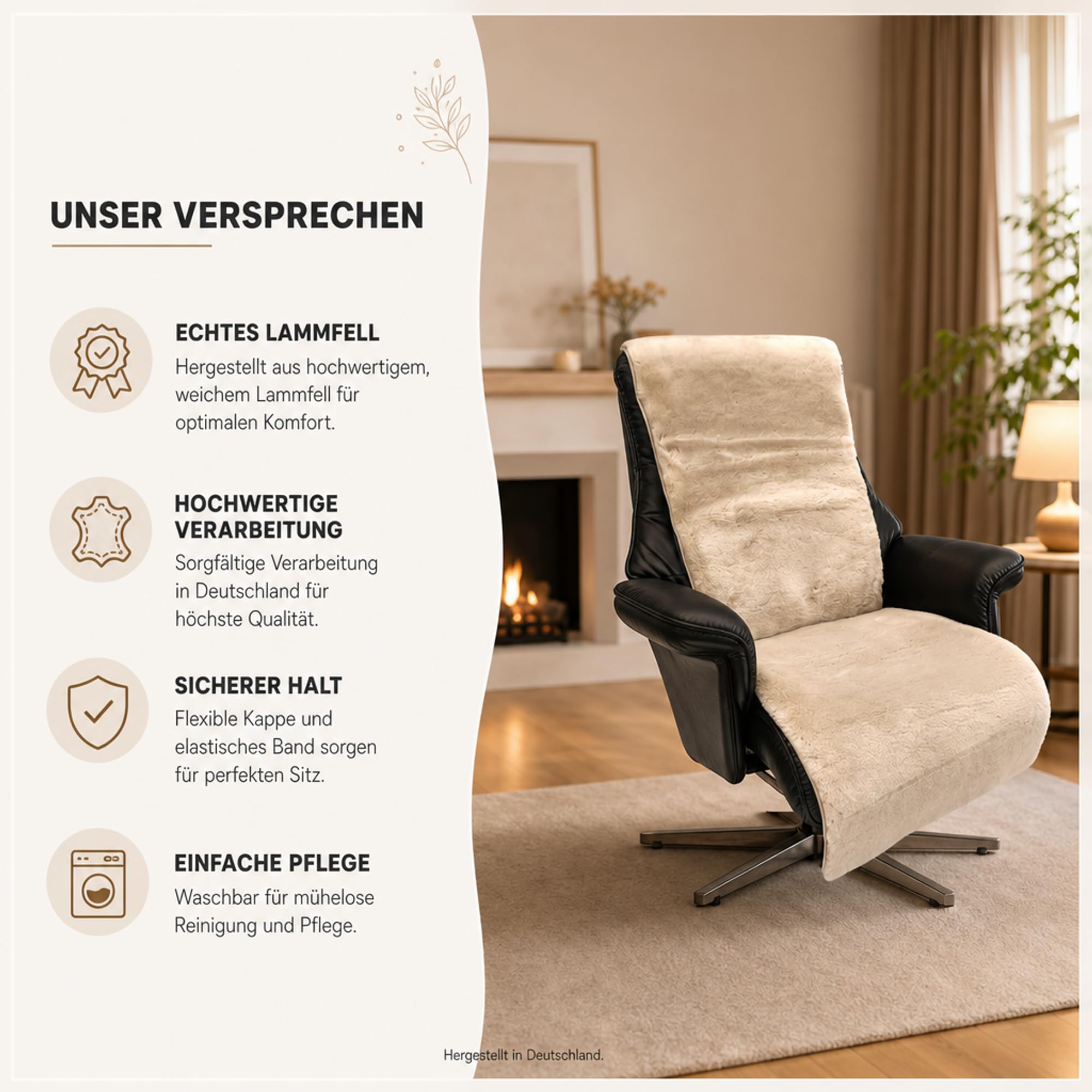 Ochraniacz na fotel ze skóry jagnięcej, jakość premium, ochrona na fotel relaksacyjny, szerokość 50 cm (beżowy, długość 160 cm)