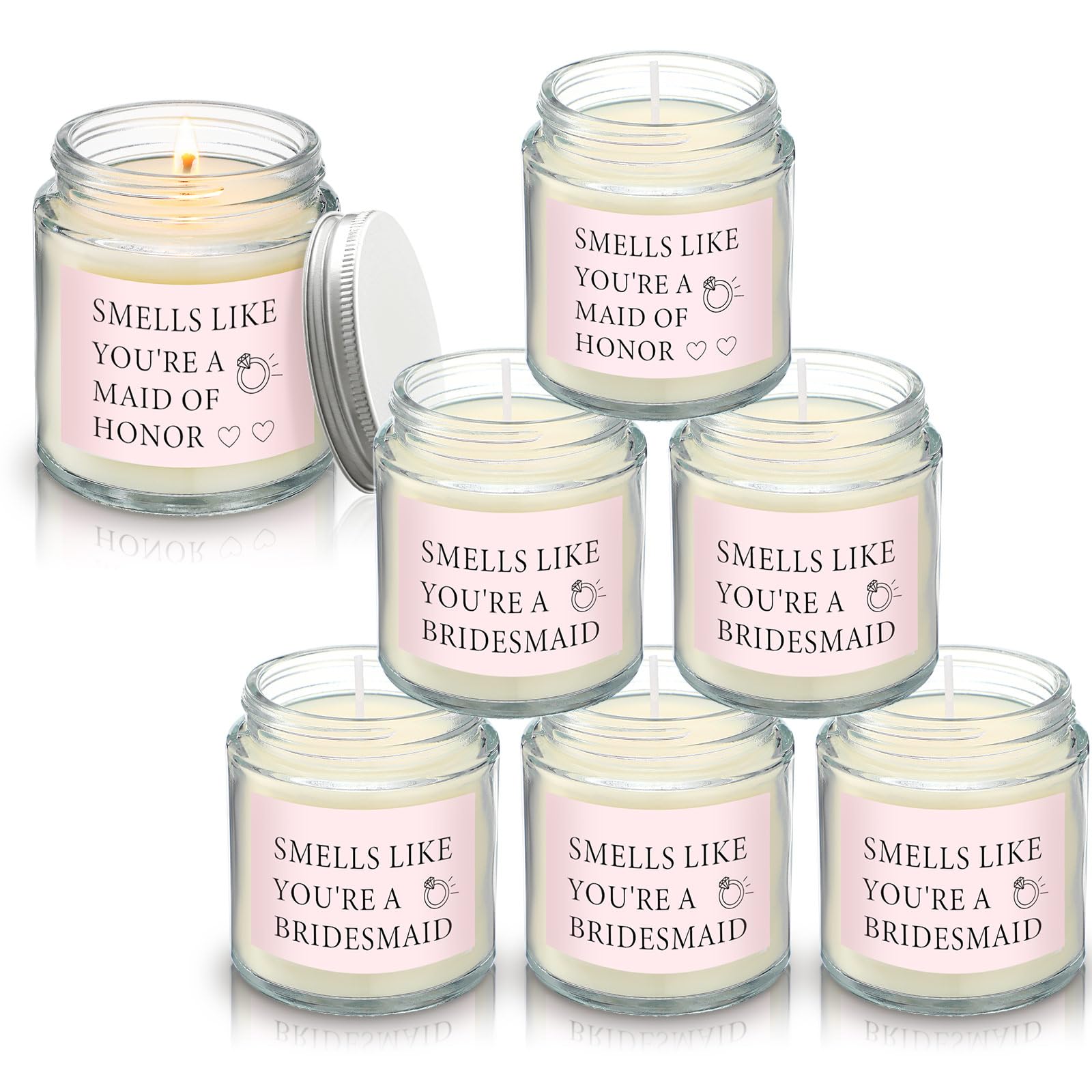 Threlaco 6 Pcs Bridesmaid Proposal Gifts Maid of Honor Candles, Smells Like You're a Bridesmaid Candles Bridesmaid Gifts Natural Soy Wax Candles for Bridesmaid Friend Wedding Gifts (Pink)-image-17