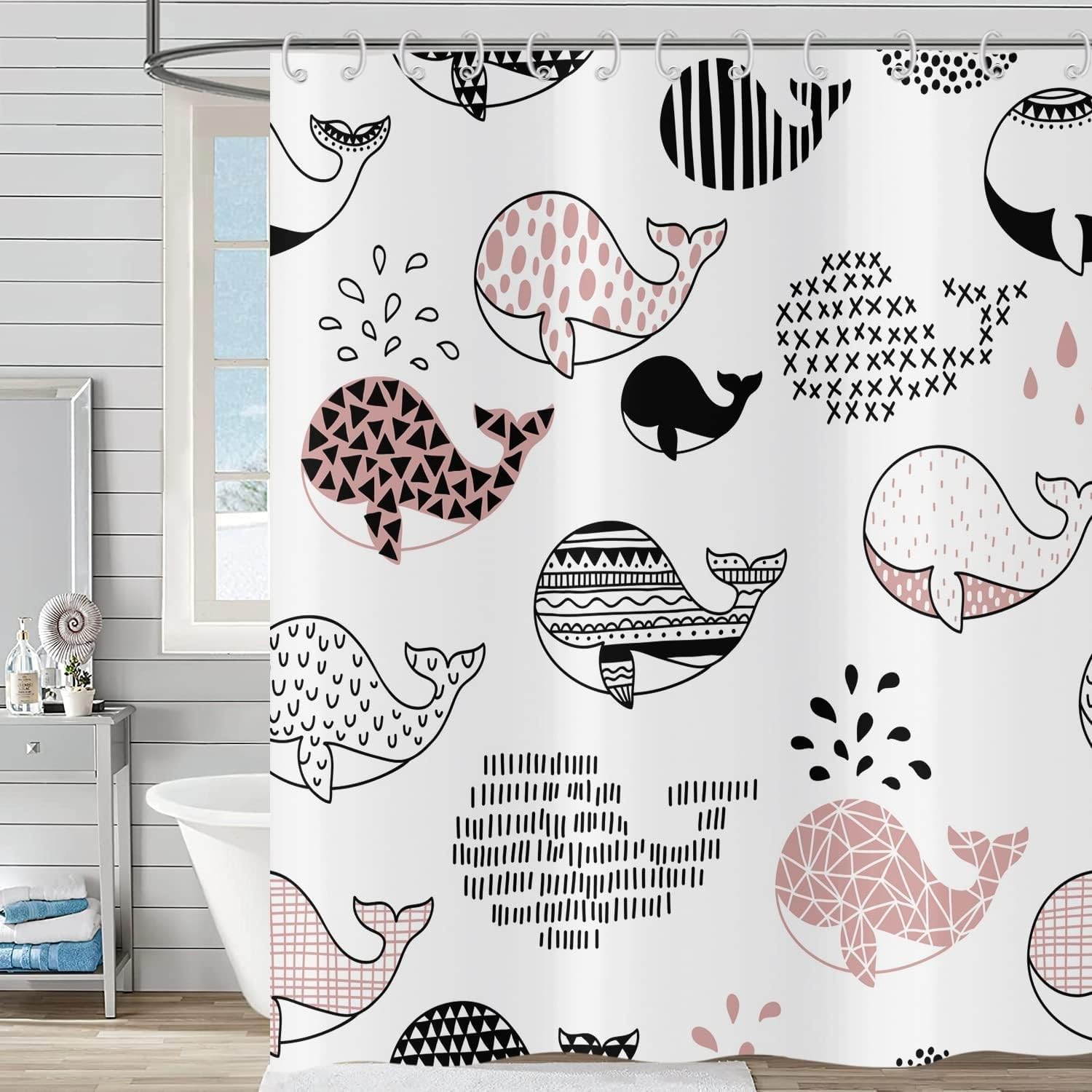 Générique Nowoczesna i prosta zasłona prysznicowa wieloryby poliester odporny na pleśń zmywalny wodoodporny materiał zasłony do wanny 240x200 cm z 12 haczykami A894