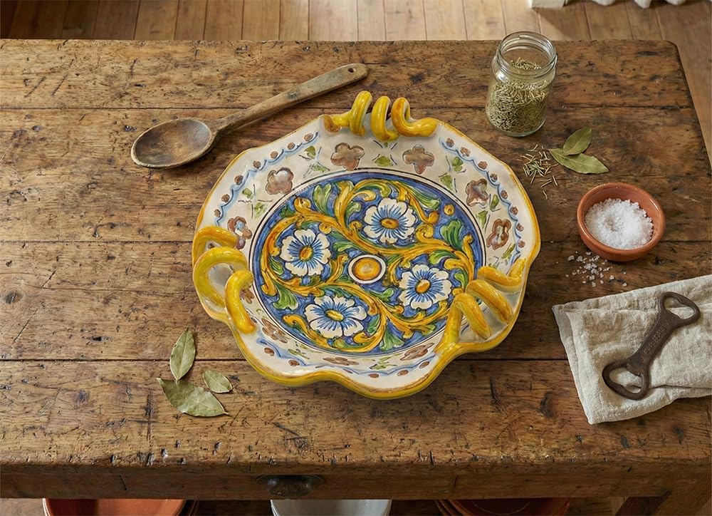 Centro de mesa de cerámica siciliana barroca pintado a mano en Italia para salón