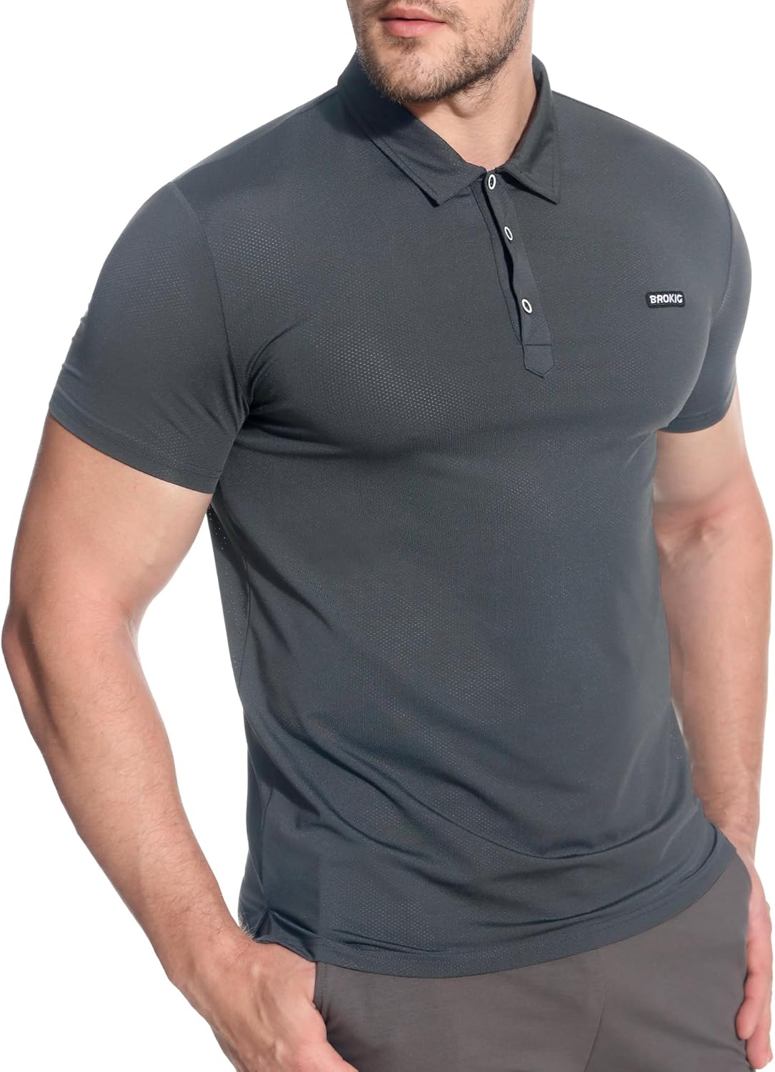BROKIG Men's BREAME Athletic Polo Shirts,Quick Dry Casual Golf Shirt Short Sleeve Polo T Shirt for Men