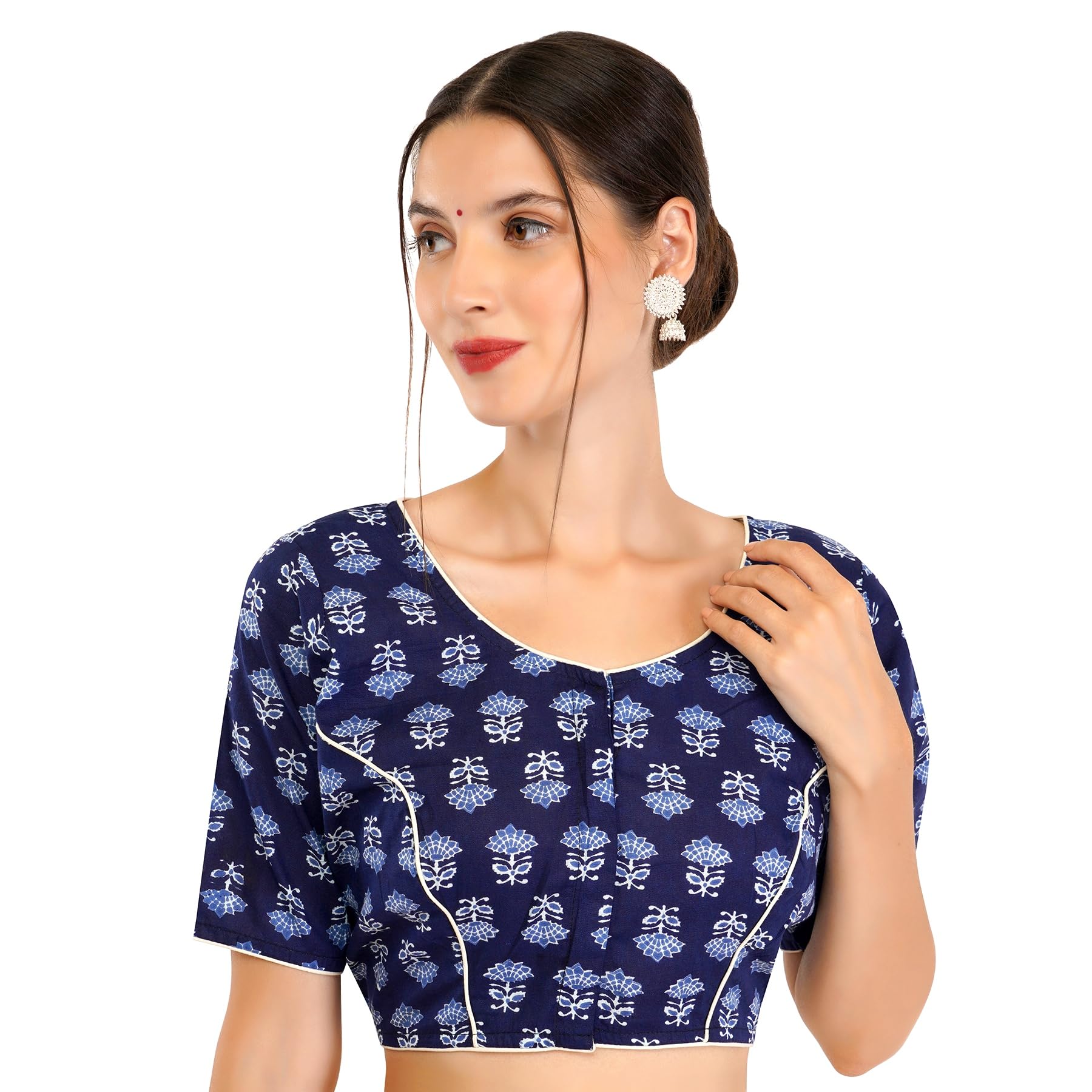 ARTS＆SCIENCE gather blouse indigo Buy Women's Readymade Indigo Blue Block Printed Half Sleeves