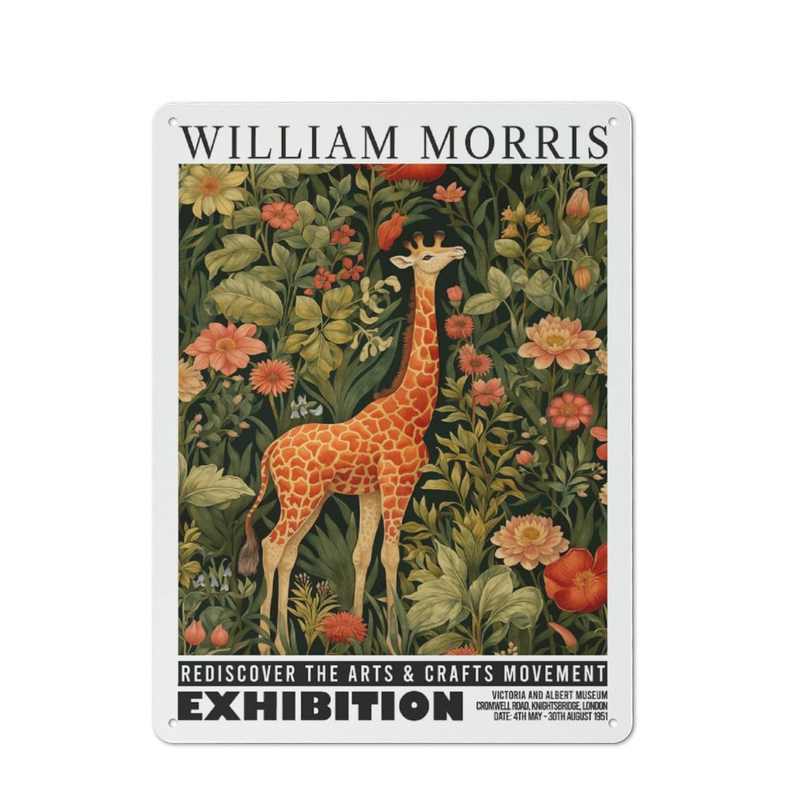 Junmoney Style-1 Morris Giraffe Floral Exhibition Vintage Metal Wall Sign 40X30cm For Garage Wall, Suited To Garage Decor Collectors