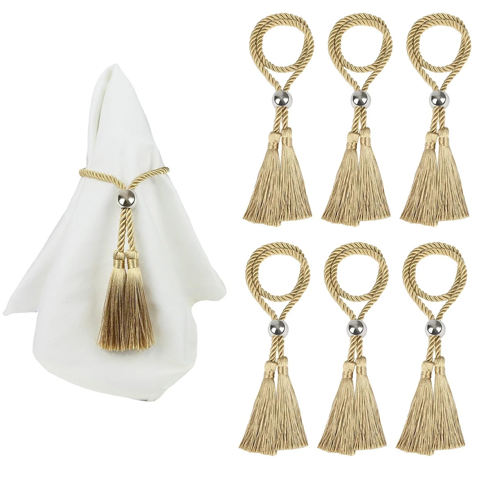 Portatovaglioli con perline, 12 pezzi, anelli portatovaglioli fatti a mano, con nappa, per riunioni di famiglia, matrimoni, feste, decorazione da tavolo, accessori (verde nerastro)
