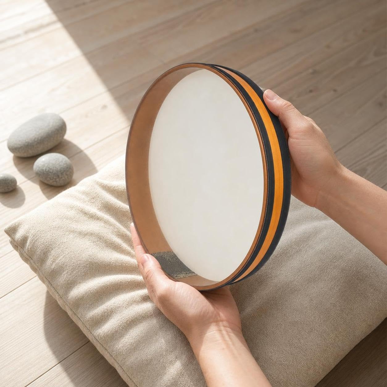 Tamburo Onda Oceanica Percussioni Doppio Lato per Effetto Realistico in Legno E Pelle Tocco Rilassante Adatto a Terapia Audio Meditazione Sala Benessere, 14 pollici