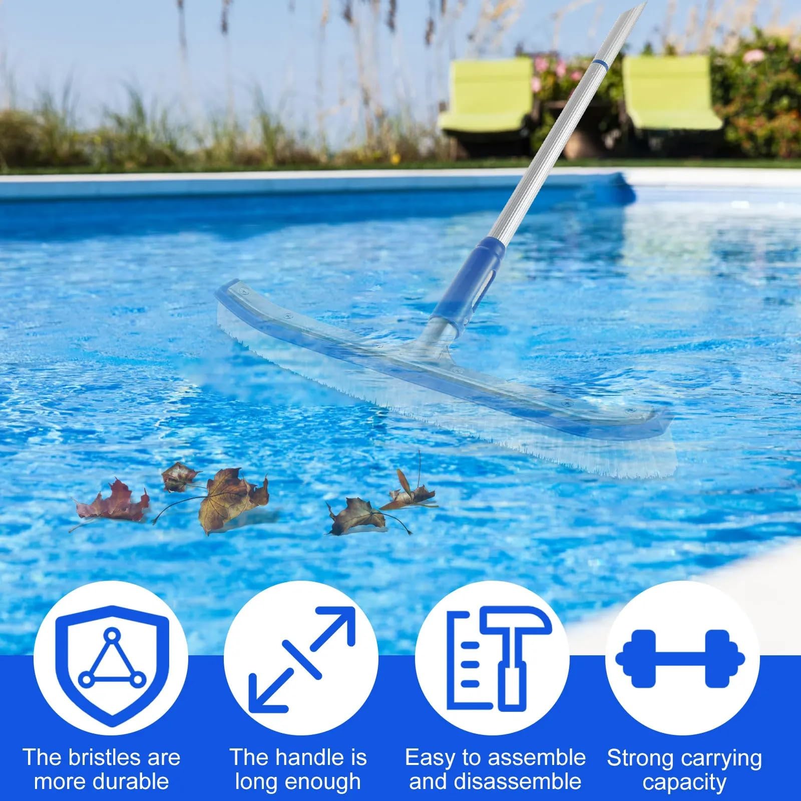 aspirateur Piscine Ensemble de brosses de Piscine Brosse de Nettoyage de Piscine Portable Outil de Nettoyage de désinfection avec poignée de 63 Pouces Kit Piscine
