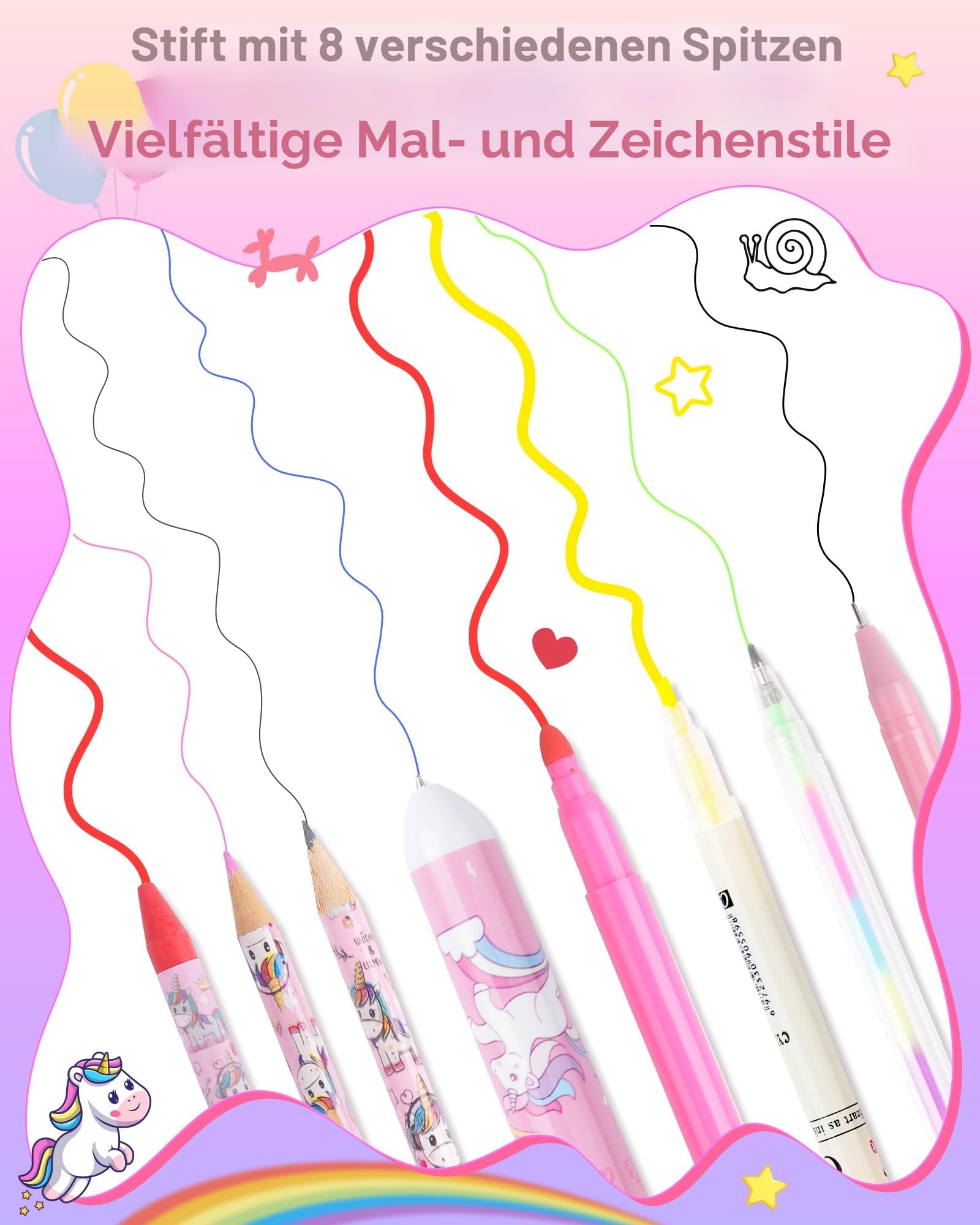 D-FantiX Einhorn Geschenke für Mädchen 4 5 6 7 8-12 Jahre, Malstifte Filzstifte Malset, Buntstifte Set Handtasche Spielzeug für Kinder, Stifte Zeichenset Geschenk Kinder