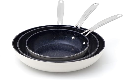 Miniatura 6 de Nuwave Juego de 3 sartenes de 8 pulgadas, 10 pulgadas, 12 pulgadas, forjadas ligeras, G10 Healthy Duralon Blue Ceramic Ultra Antiadherente, listas