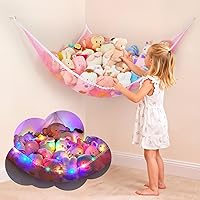 Vista 15 de Basumee Red de animales de peluche o hamaca con luz LED, hamaca de red de juguetes para almacenamiento de animales de peluche, hamacas para cuarto