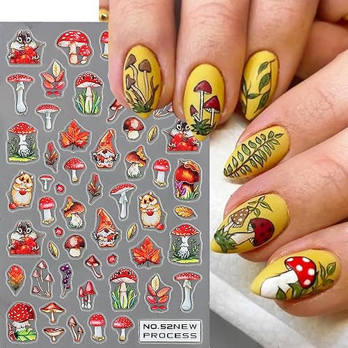 Miniatura 4 de 6 calcomanías de otoño para arte de uñas, hojas de arce 3D, autoadhesivas, hojas de otoño, suministros de arte de uñas, calabaza, hongos, piñones,