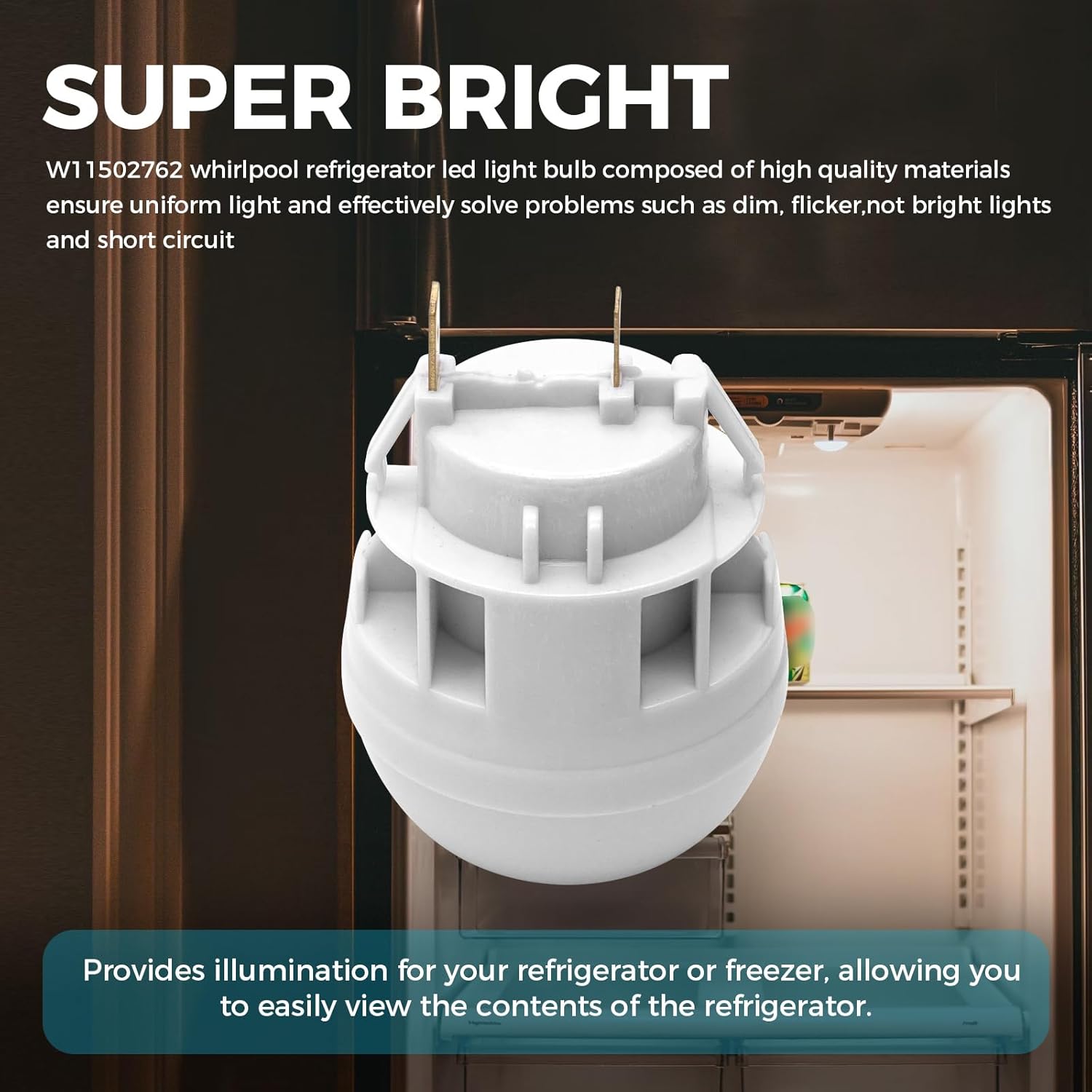 Refrigerator Freezer Light Bulb for Whirlpool W11254095 Freezer Refrigerators LED Light Bulb Replacement W11502762 for Whirlpool Amana Maytag KitchenAid Jenn-Air Bauknecht Estate Gladiator Roper, 2Pcs