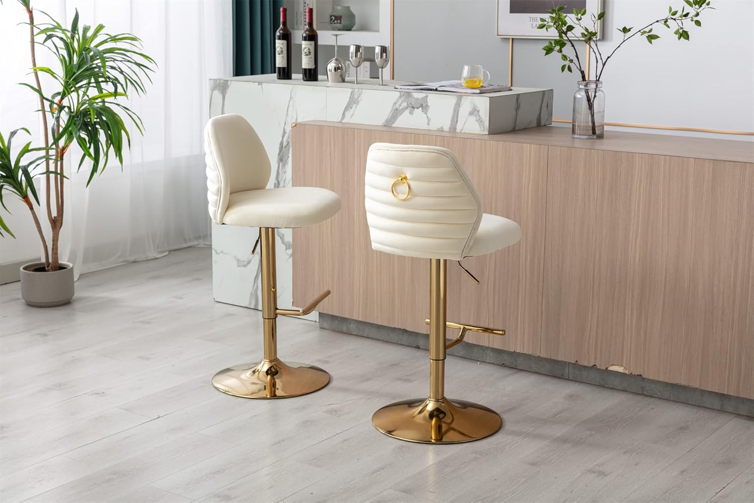 SZLIZCCC Modern Bar Stools Set of 2, Velvet Kitchen stools