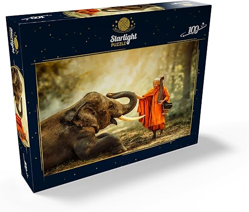 Vista 19 de MyPuzzle Monk Hiking with The Fancy Elephant in The Forest - Rompecabezas prémium de 1000 piezas para adultos